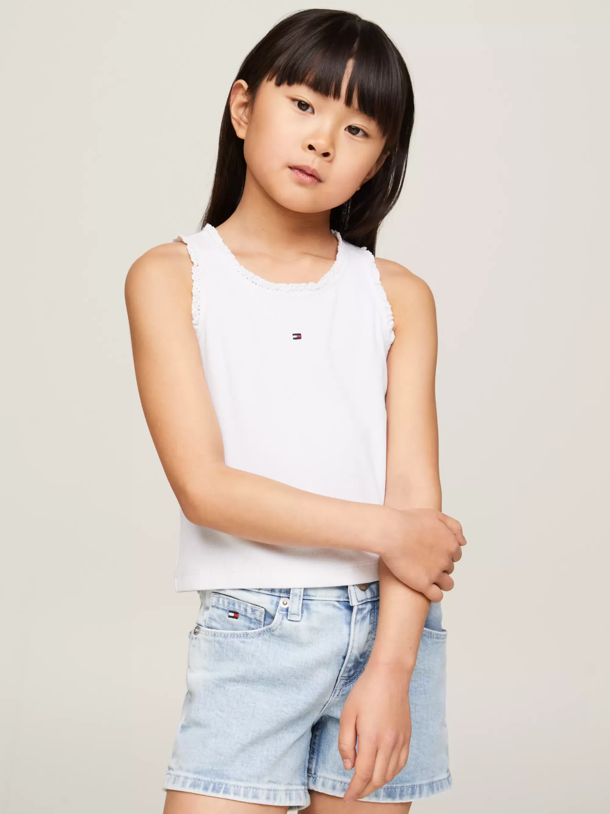 Tops & T-Shirts*Tommy Hilfiger Essential Tanktop Met Ribtextuur En Ruches WHITE