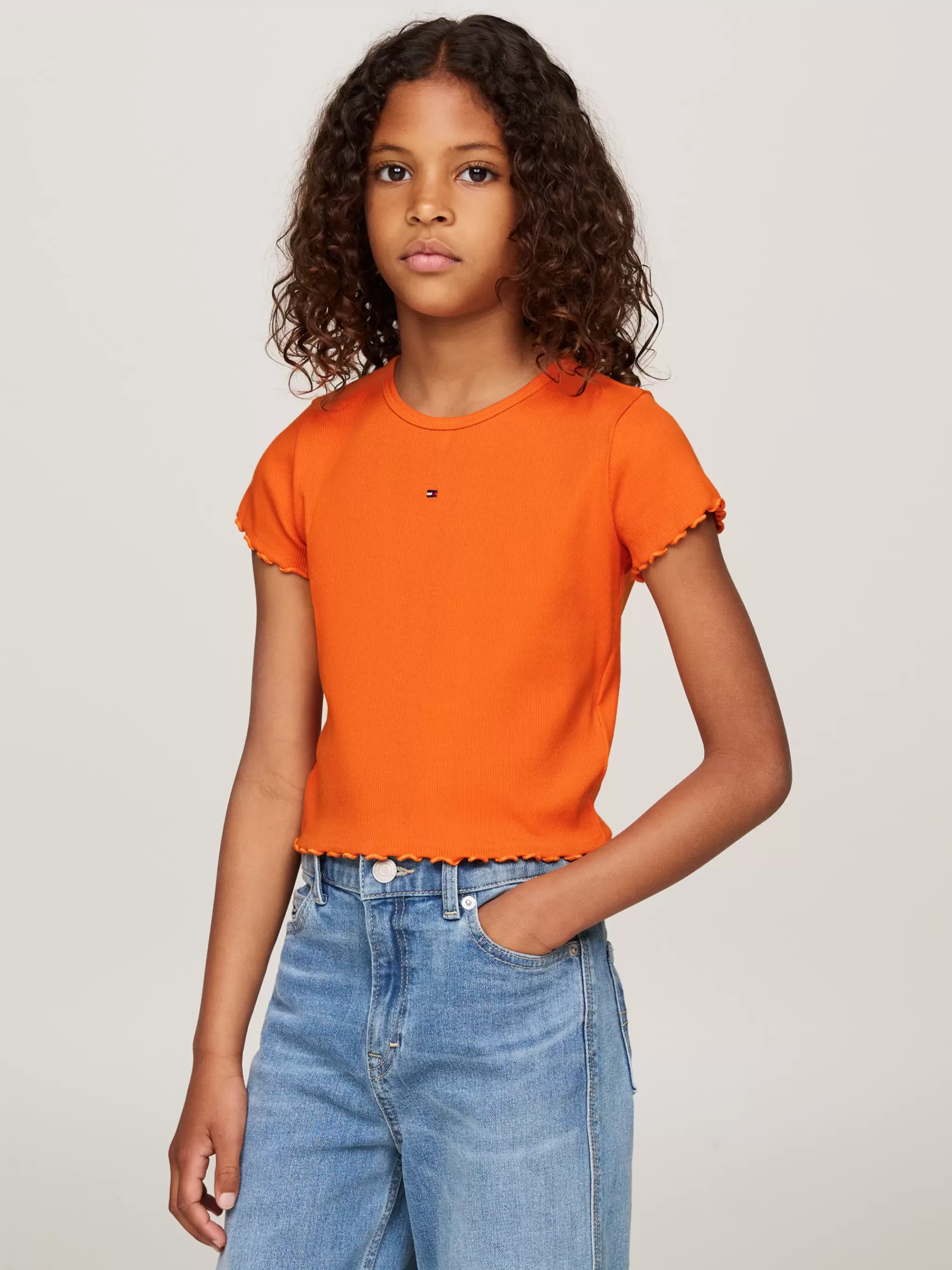 Tops & T-Shirts*Tommy Hilfiger Extra Slim Fit Geribd T-shirt Met Ruching ORANGE THUNDER