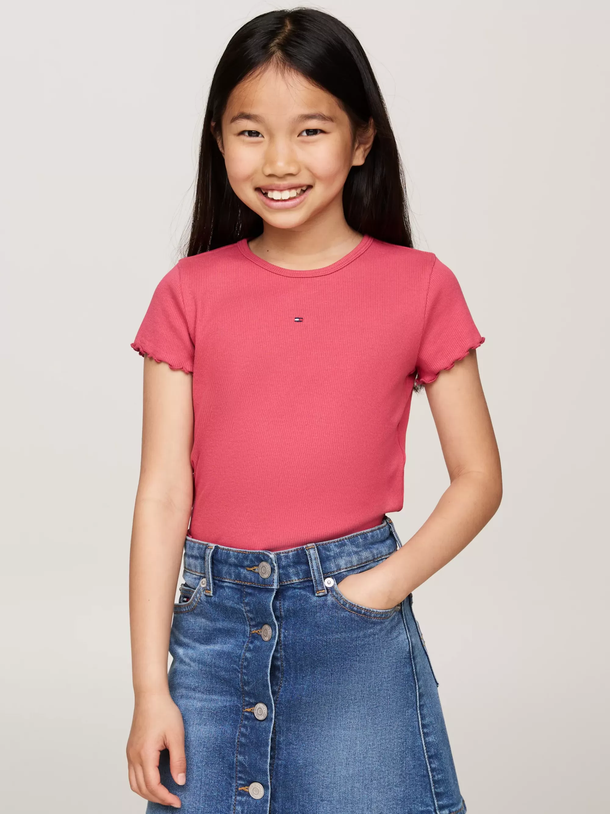 Tops & T-Shirts*Tommy Hilfiger Extra Slim Fit Geribd T-shirt Met Ruching HERITAGE PINK