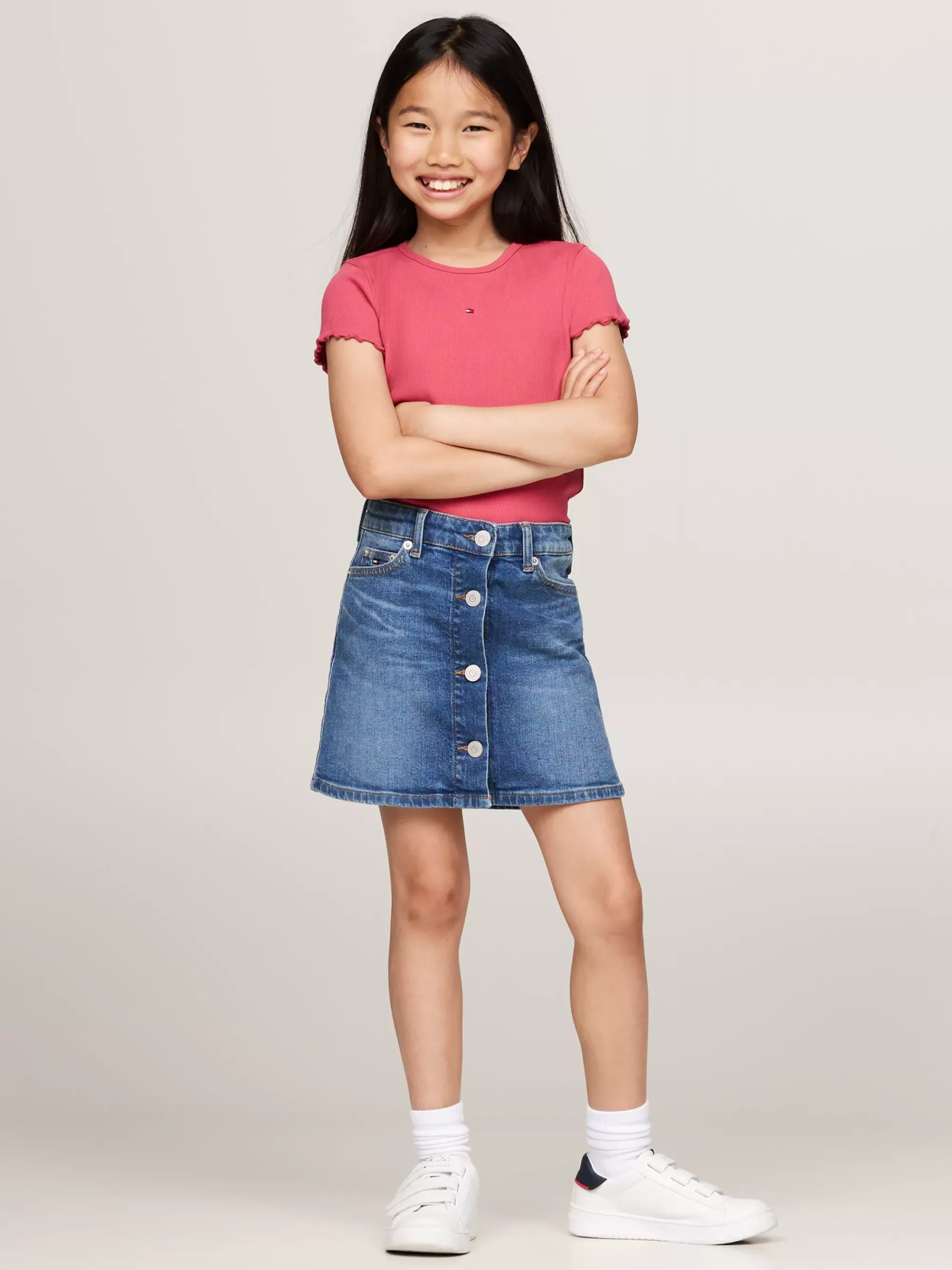 Tops & T-Shirts*Tommy Hilfiger Extra Slim Fit Geribd T-shirt Met Ruching HERITAGE PINK