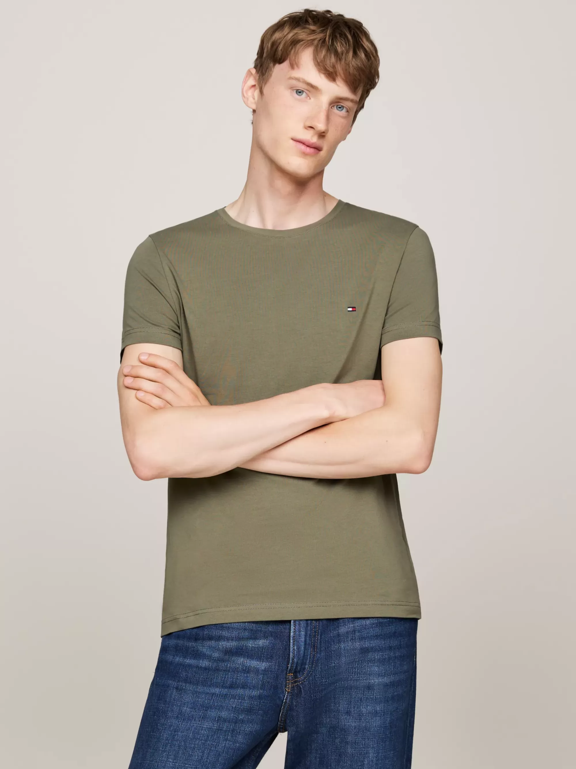T-Shirts*Tommy Hilfiger Extra Slim Fit T-shirt Met Stretch BATTLE GREEN