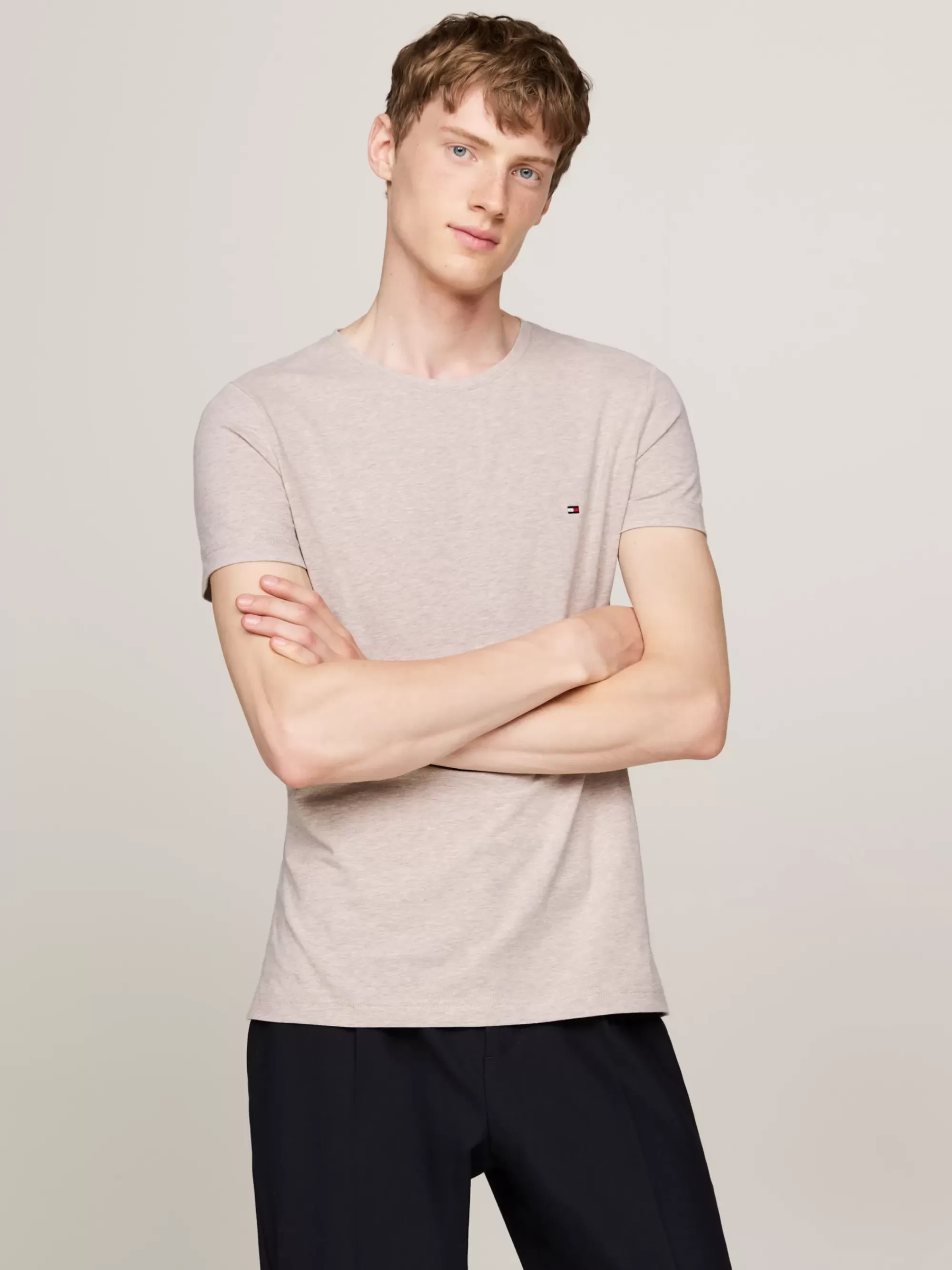 T-Shirts*Tommy Hilfiger Extra Slim Fit T-shirt Met Stretch HEATHERED PEBBLE