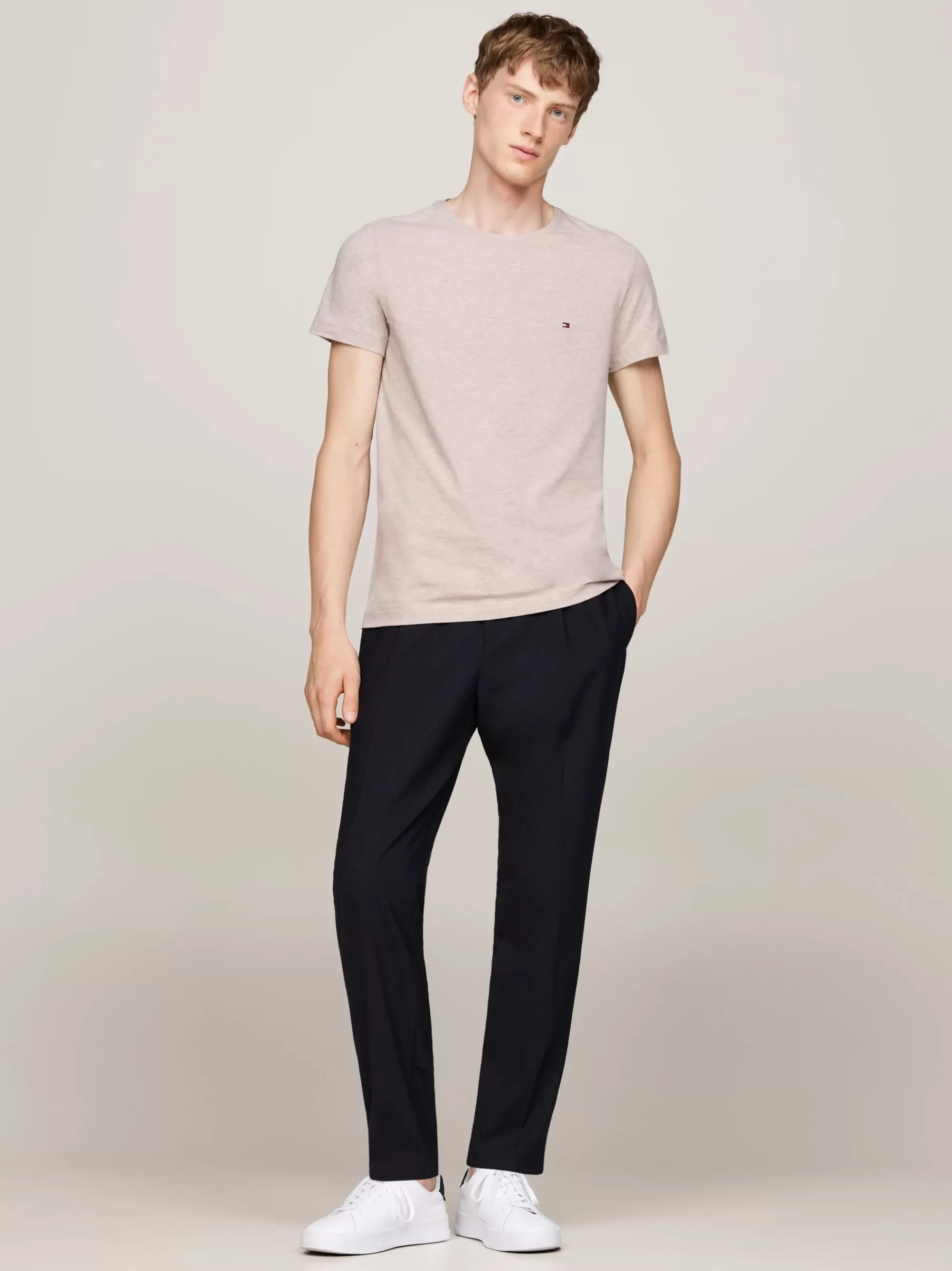 T-Shirts*Tommy Hilfiger Extra Slim Fit T-shirt Met Stretch HEATHERED PEBBLE