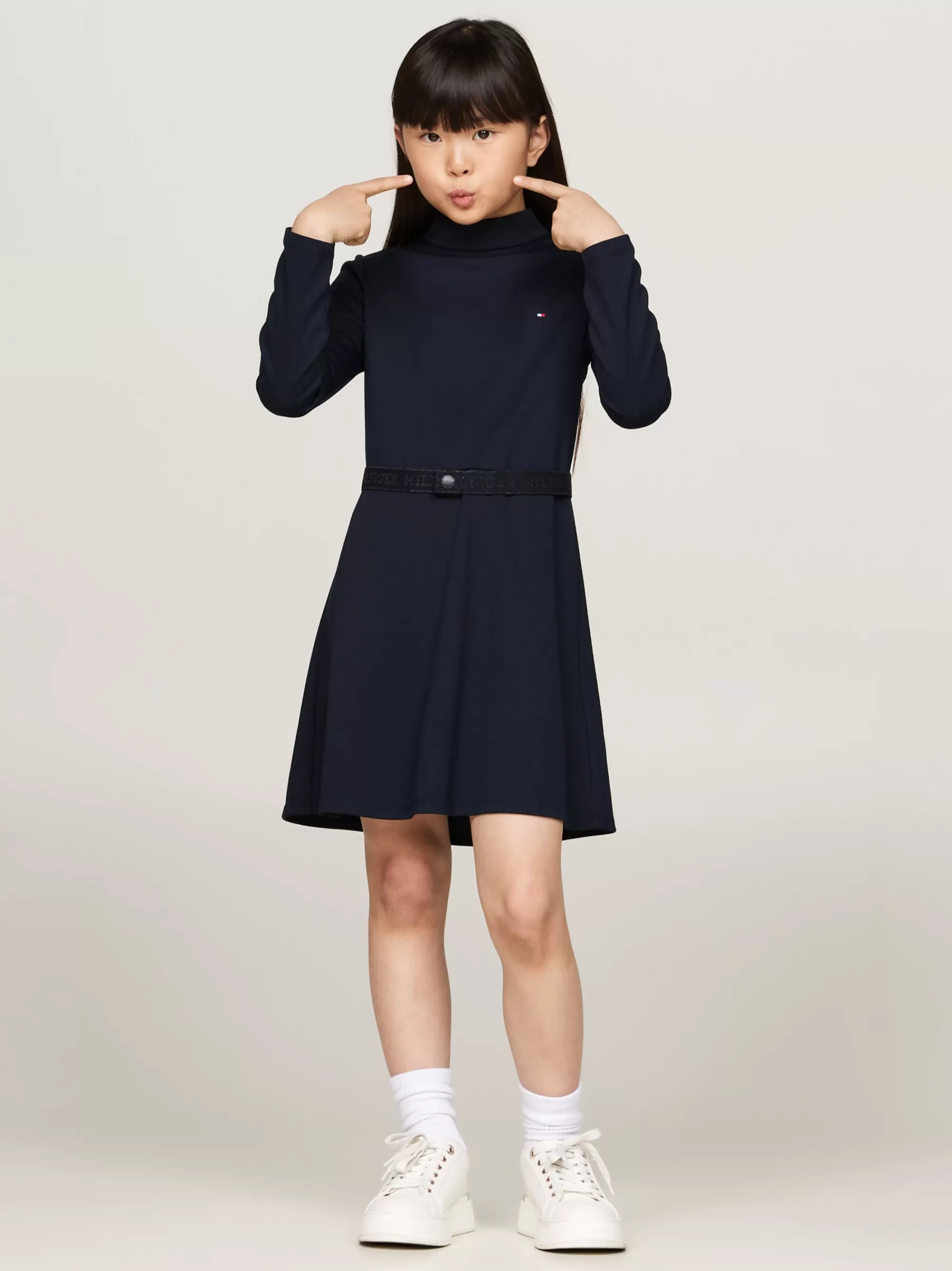 Jurken*Tommy Hilfiger Extra Slim Jurk Met Ceintuur En Lange Mouwen DESERT SKY