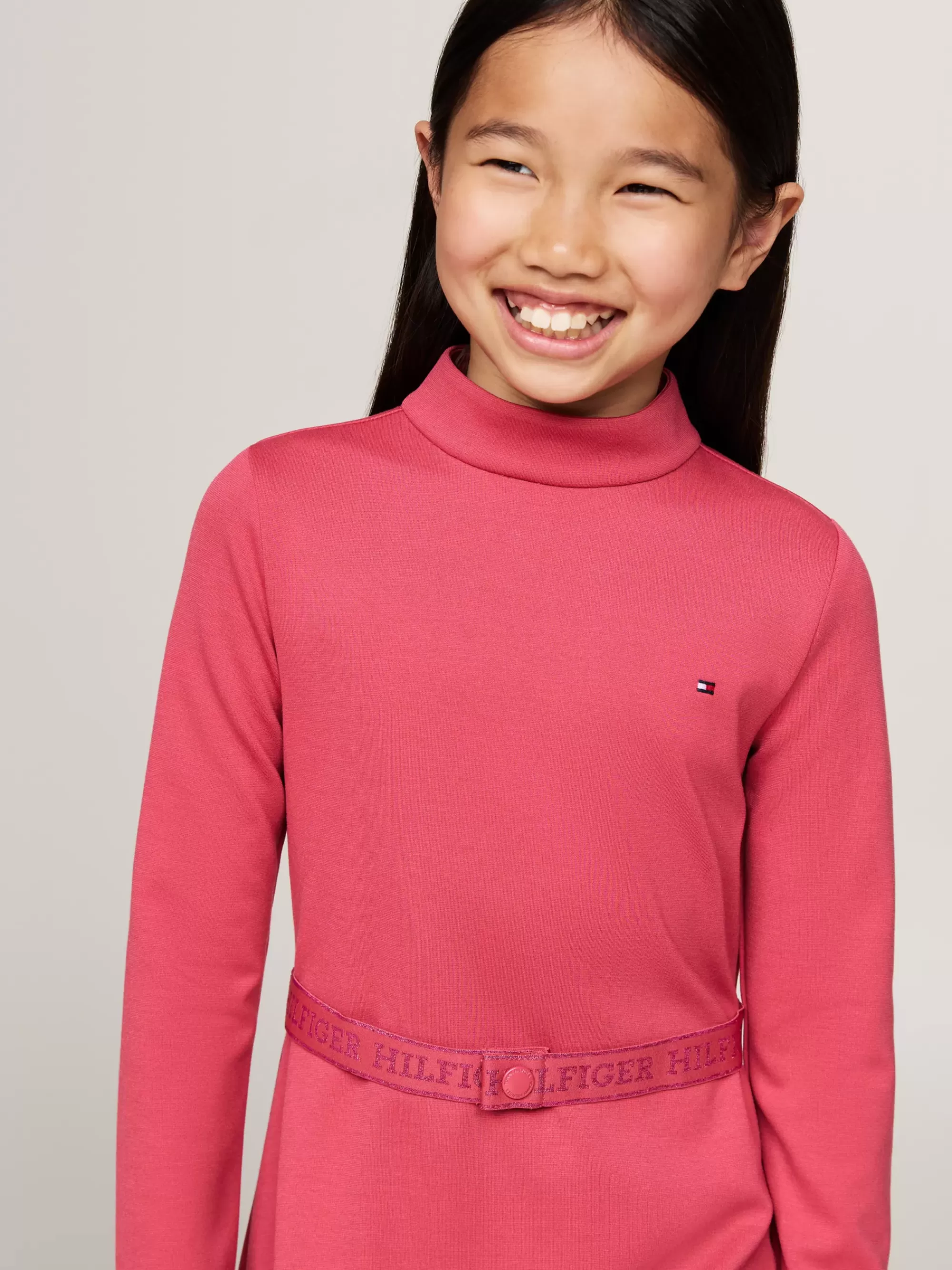 Jurken*Tommy Hilfiger Extra Slim Jurk Met Ceintuur En Lange Mouwen HERITAGE PINK