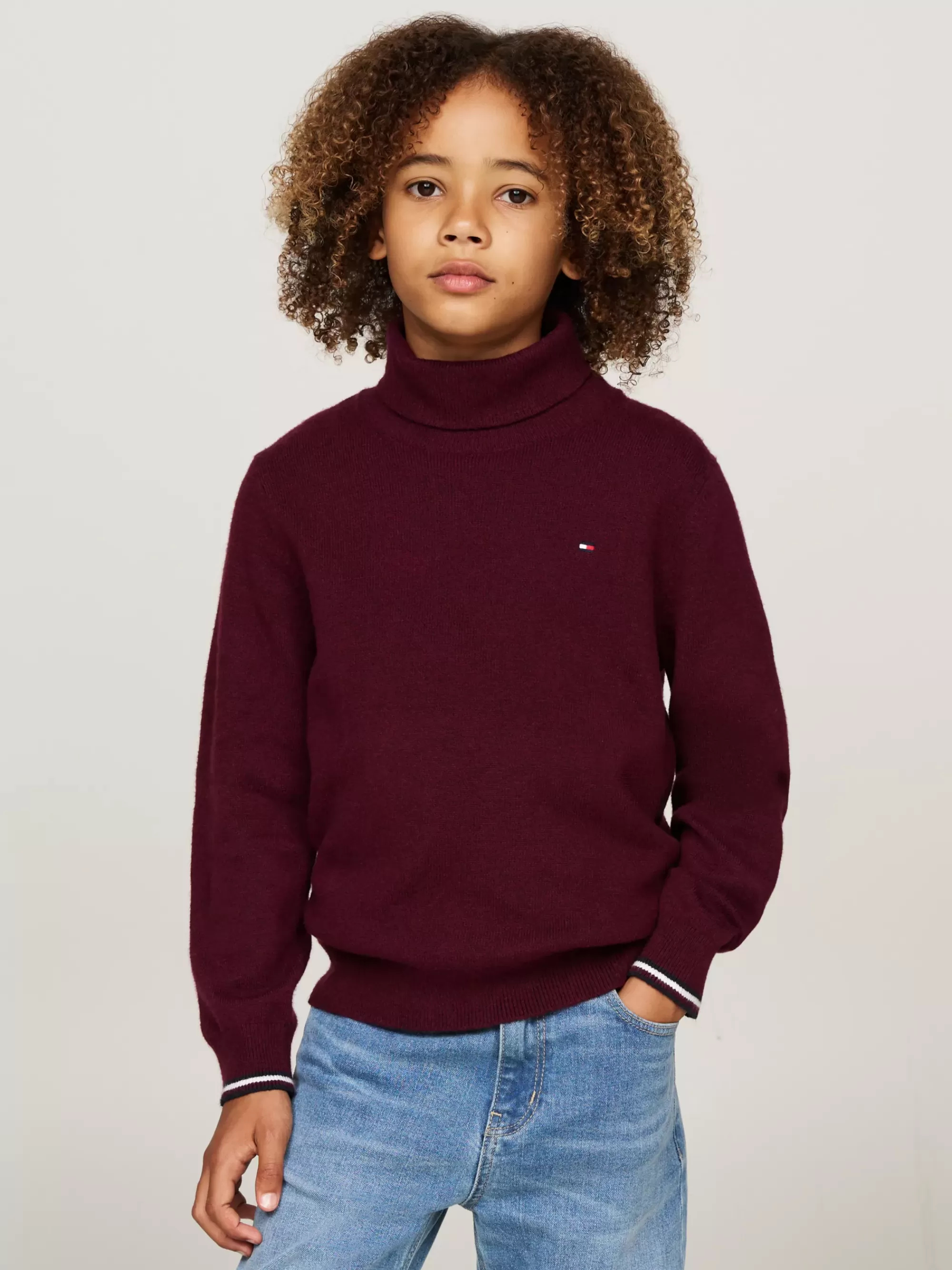 Truien & Vesten*Tommy Hilfiger Fijngebreide Coltrui DEEP ROUGE