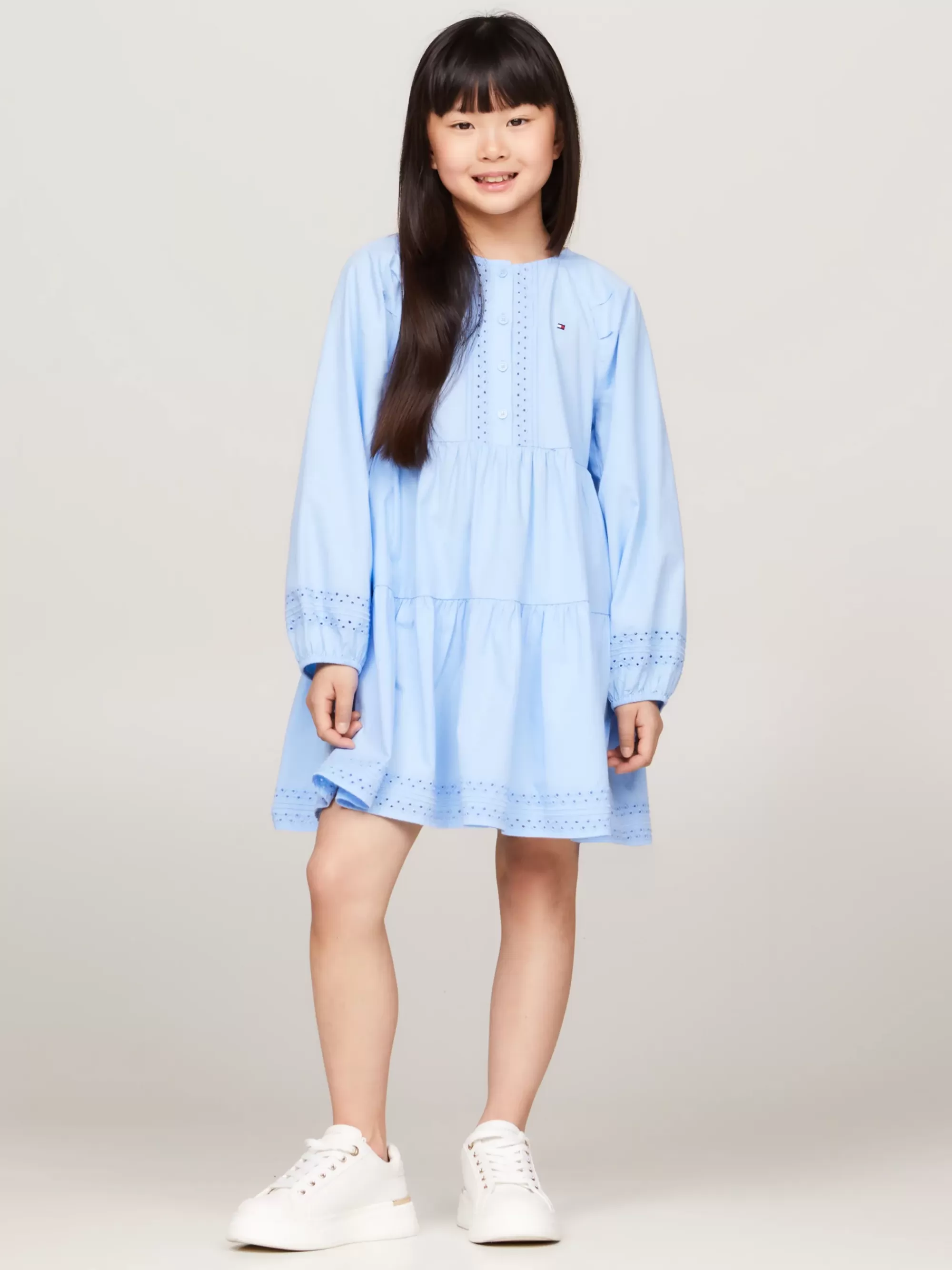 Jurken*Tommy Hilfiger Fit And Flare Jurk Met Broderie Anglaise VESSEL BLUE
