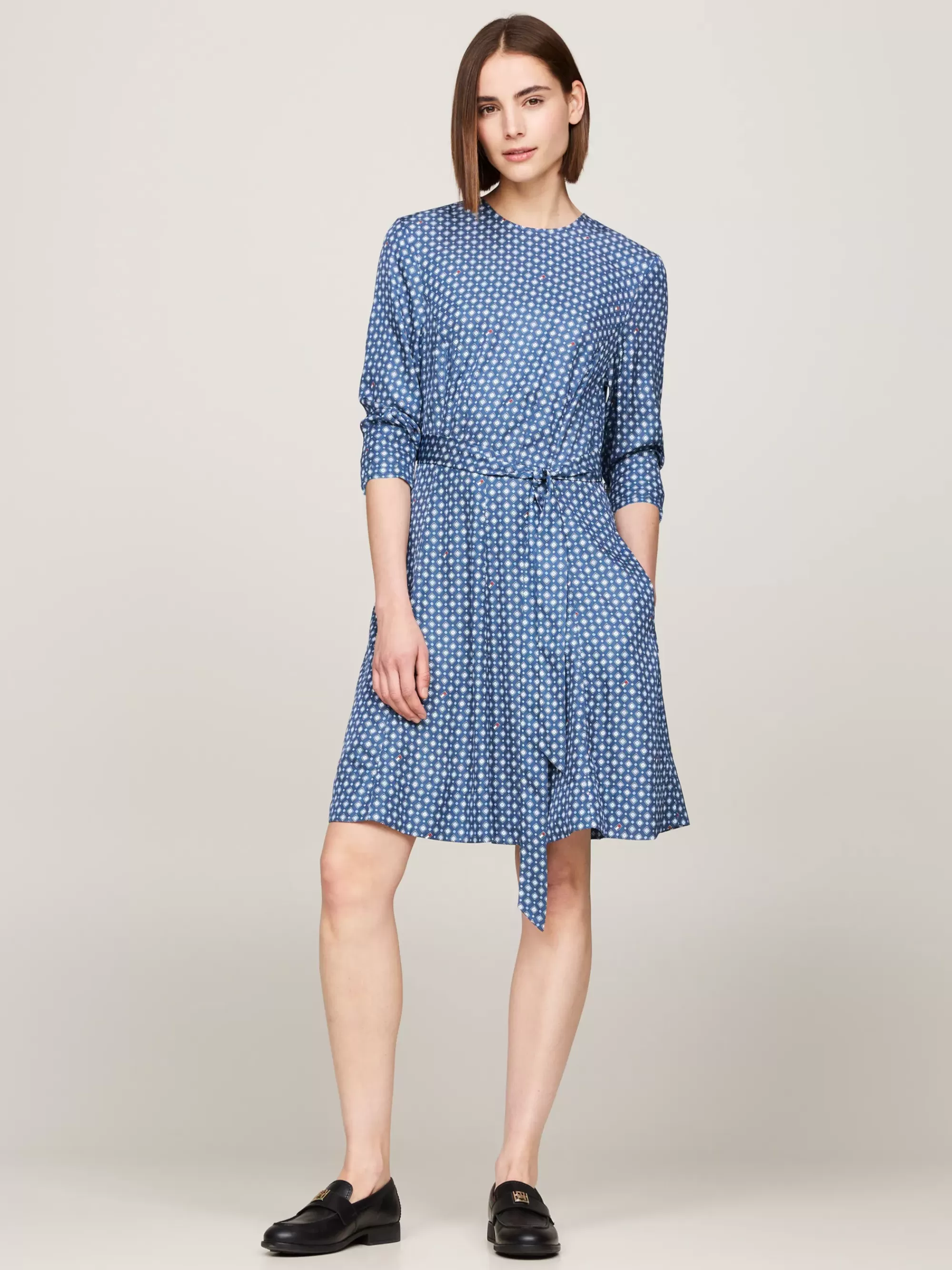 Jurken*Tommy Hilfiger Fit And Flare Jurk Met Foulardprint HERITAGE FOULARD/ FOSSIL BLUE