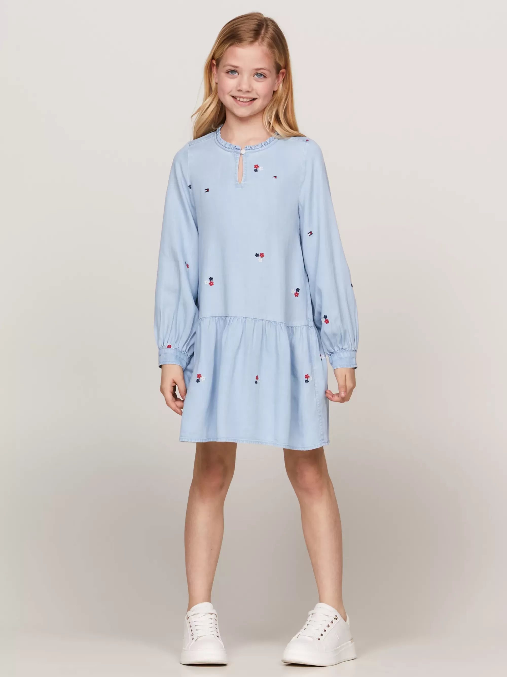 Jurken*Tommy Hilfiger Fit And Flare Jurk Met Geborduurde Bloemen DENIM MEDIUM