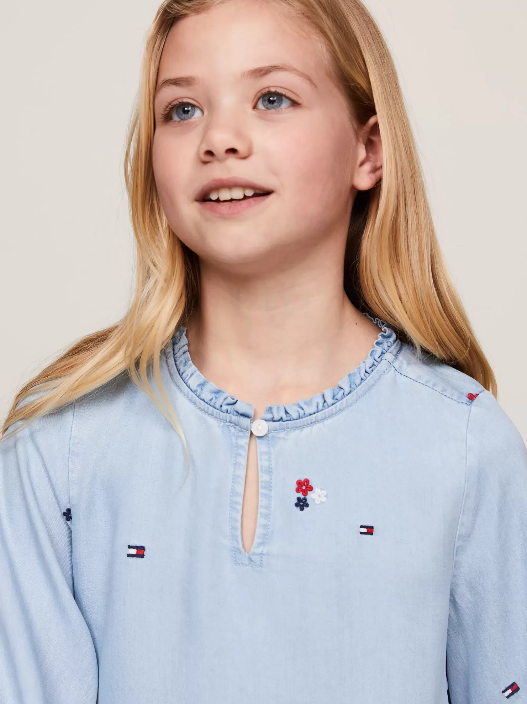 Jurken*Tommy Hilfiger Fit And Flare Jurk Met Geborduurde Bloemen DENIM MEDIUM