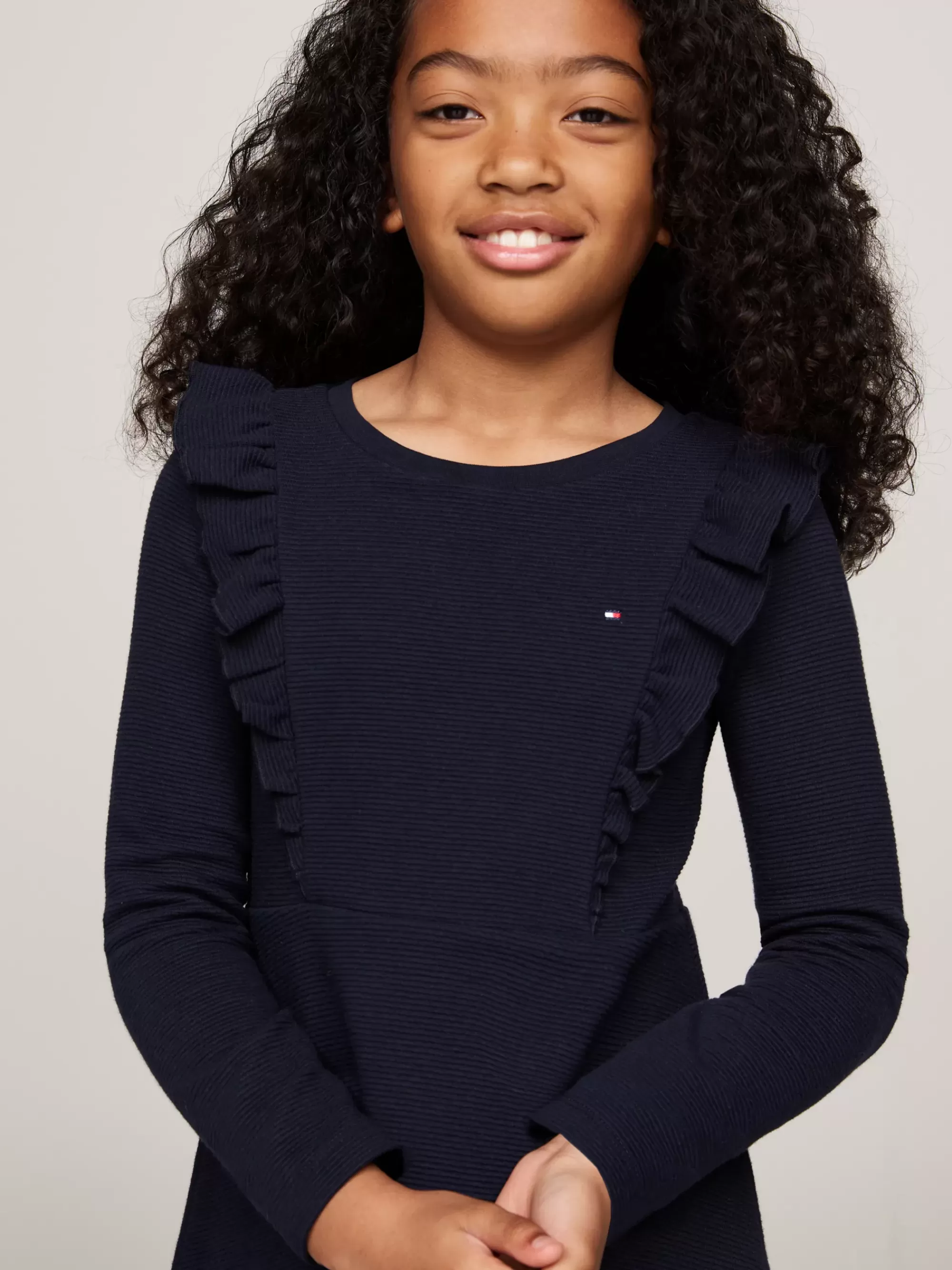 Jurken*Tommy Hilfiger Fit And Flare Jurk Met Lange Mouwen En Ruches DESERT SKY