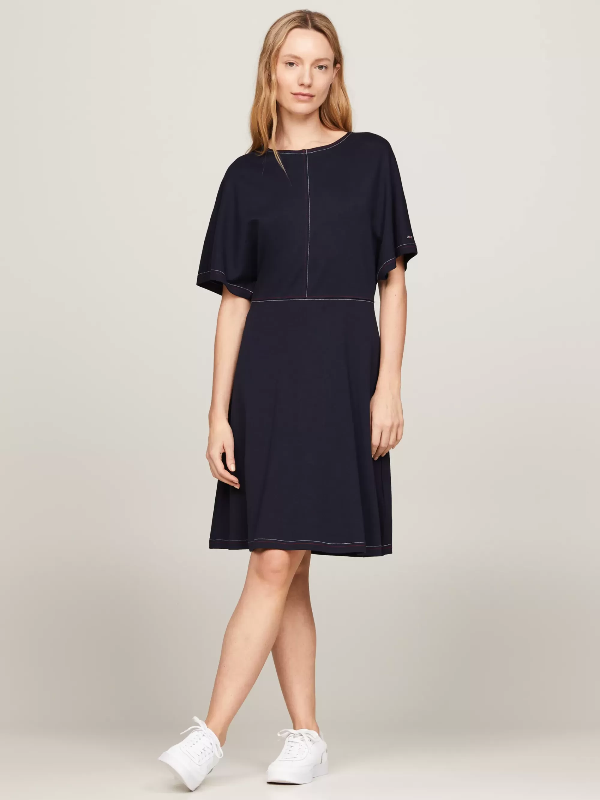 Jurken*Tommy Hilfiger Fit And Flare Jurk Met Signature-stiksel DESERT SKY