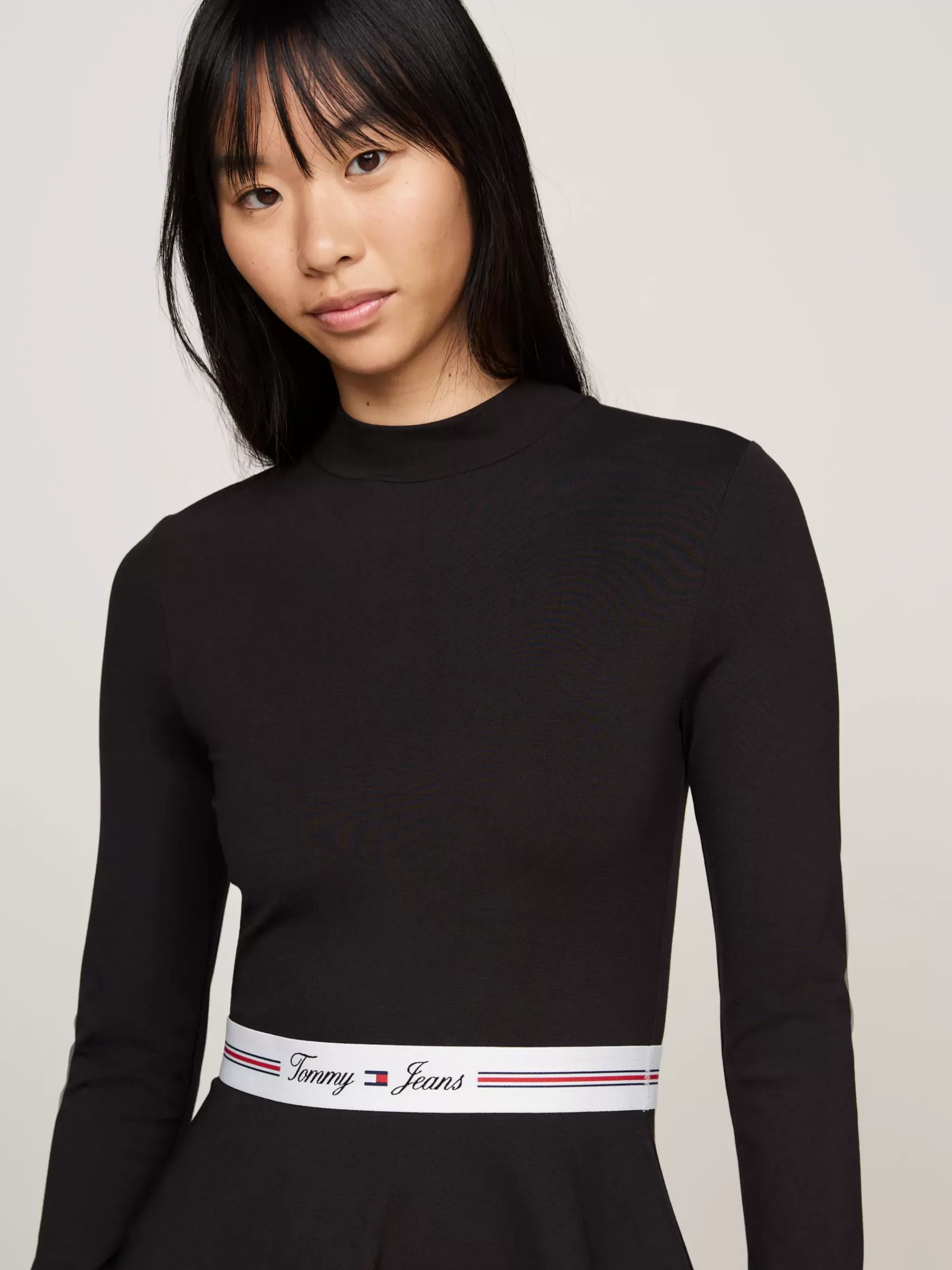 Jurken*Tommy Hilfiger Fit And Flare Mini-jurk Met Opstaande Hals BLACK