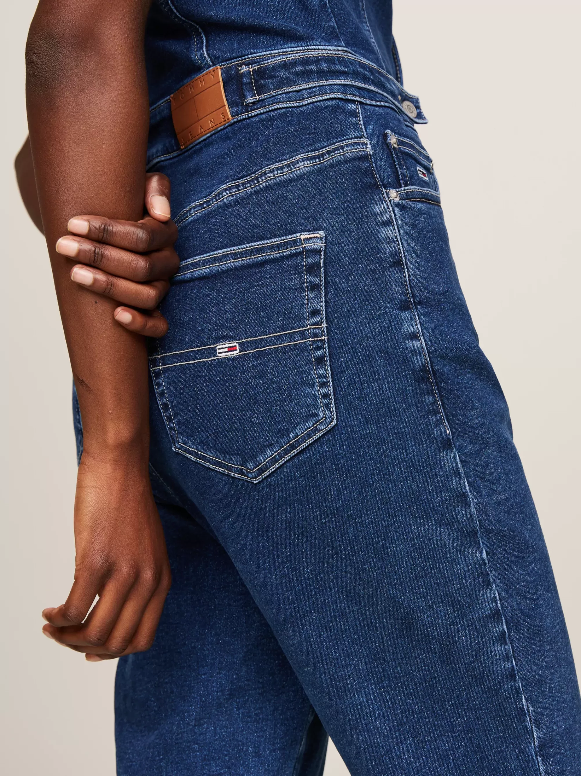 Jurken*Tommy Hilfiger Fitted Denim Jumpsuit Met Korte Mouw DENIM MEDIUM