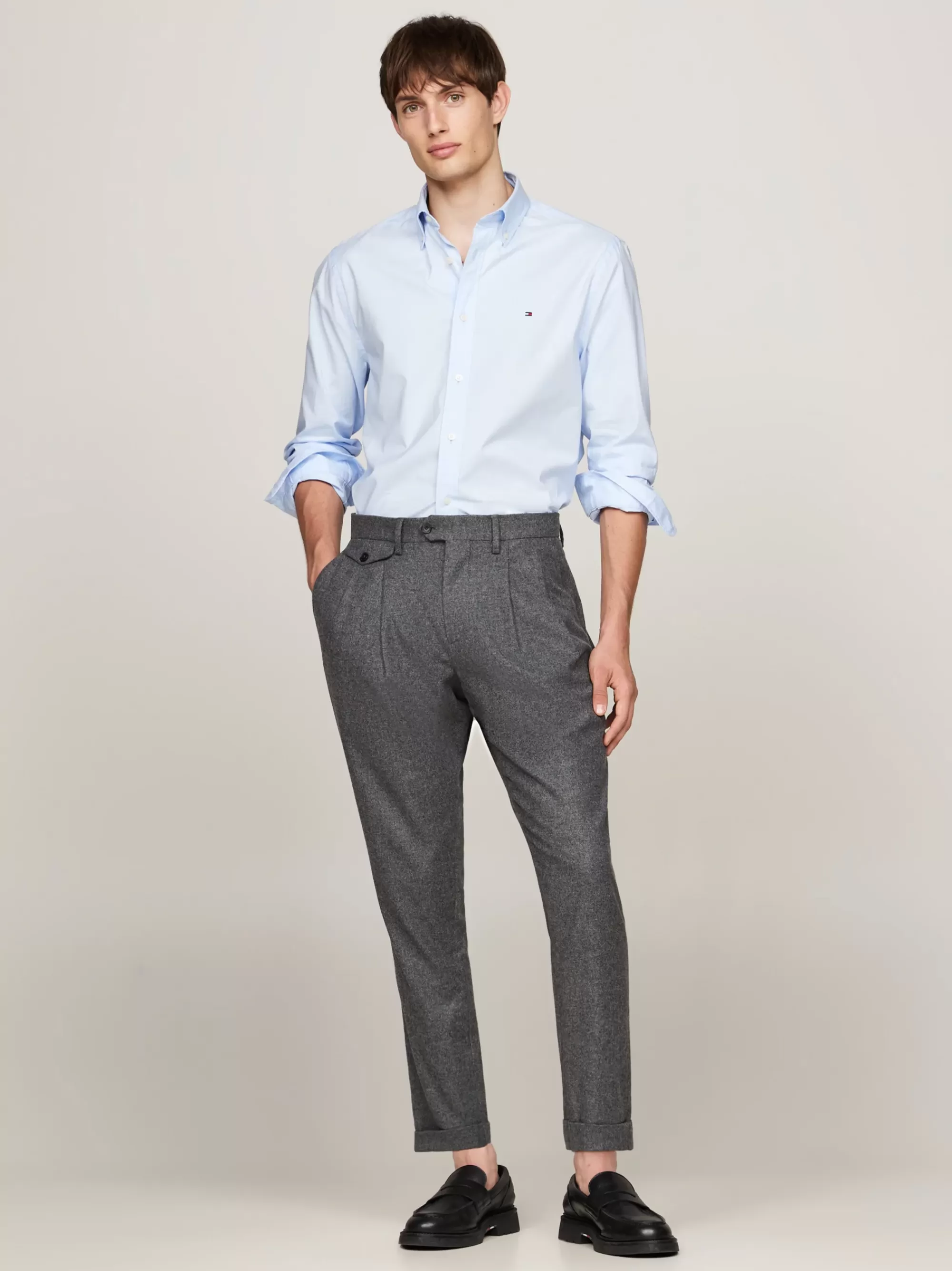 Pakken & Tailored | Broeken*Tommy Hilfiger Flanellen Pantalon Met Persvouwen GREY