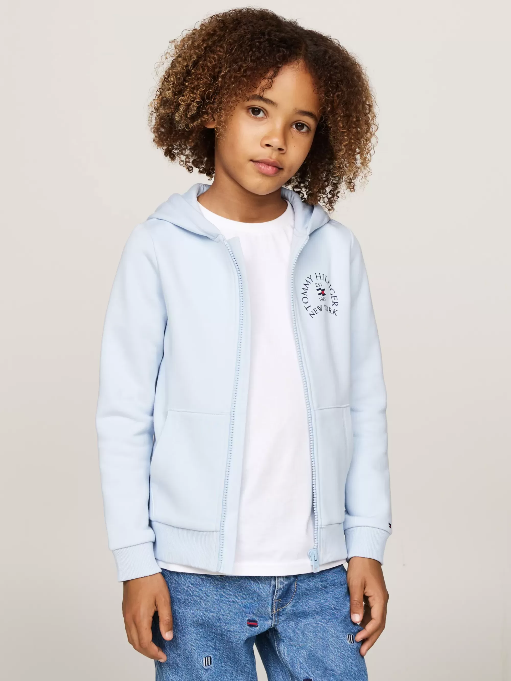 Sweatshirts & Hoodies*Tommy Hilfiger Fleece Hoodie Met Ritssluiting BREEZY BLUE
