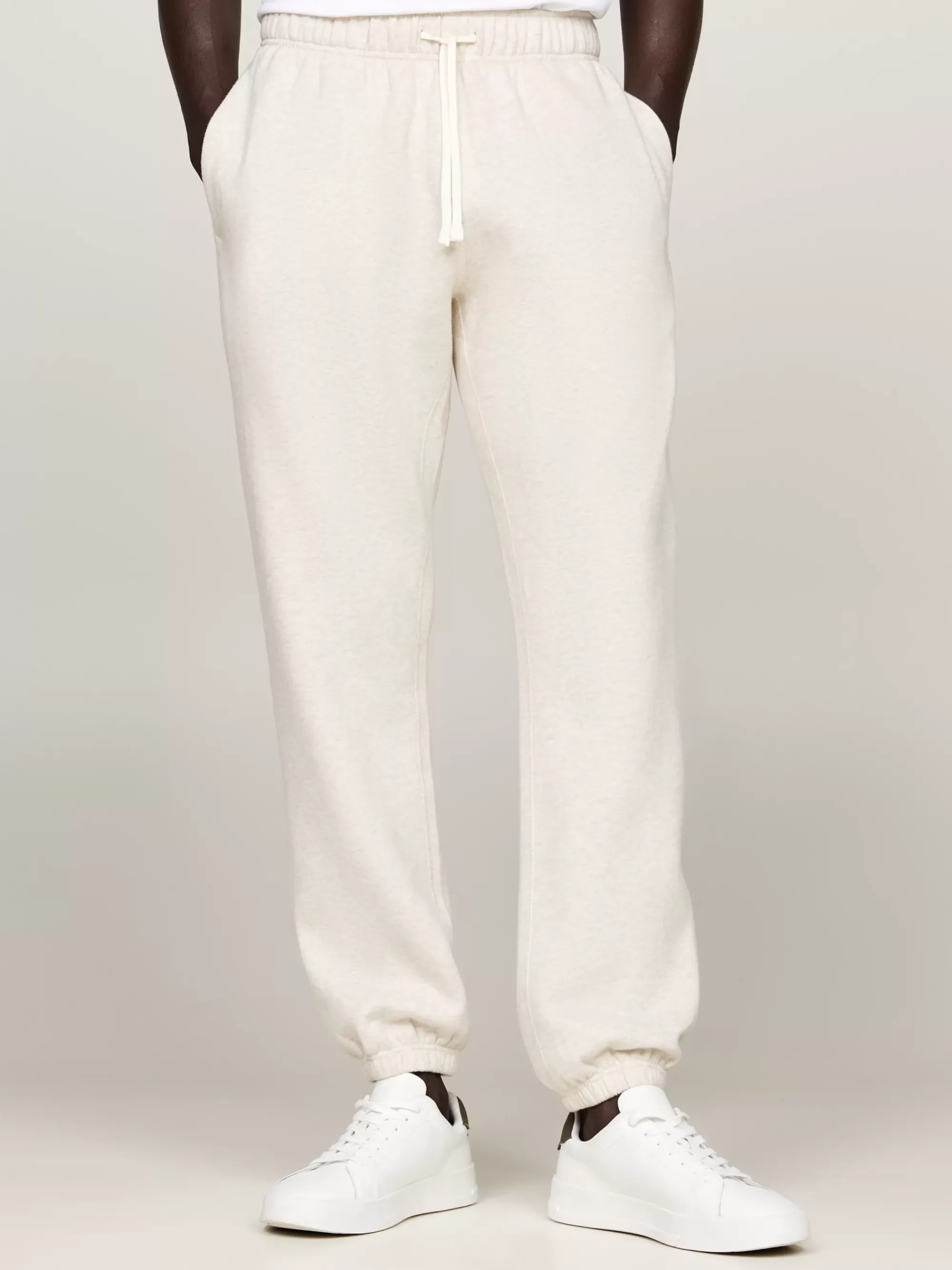 Broeken*Tommy Hilfiger Fleece Jogger Met Boorden HEATHERED OATMILK