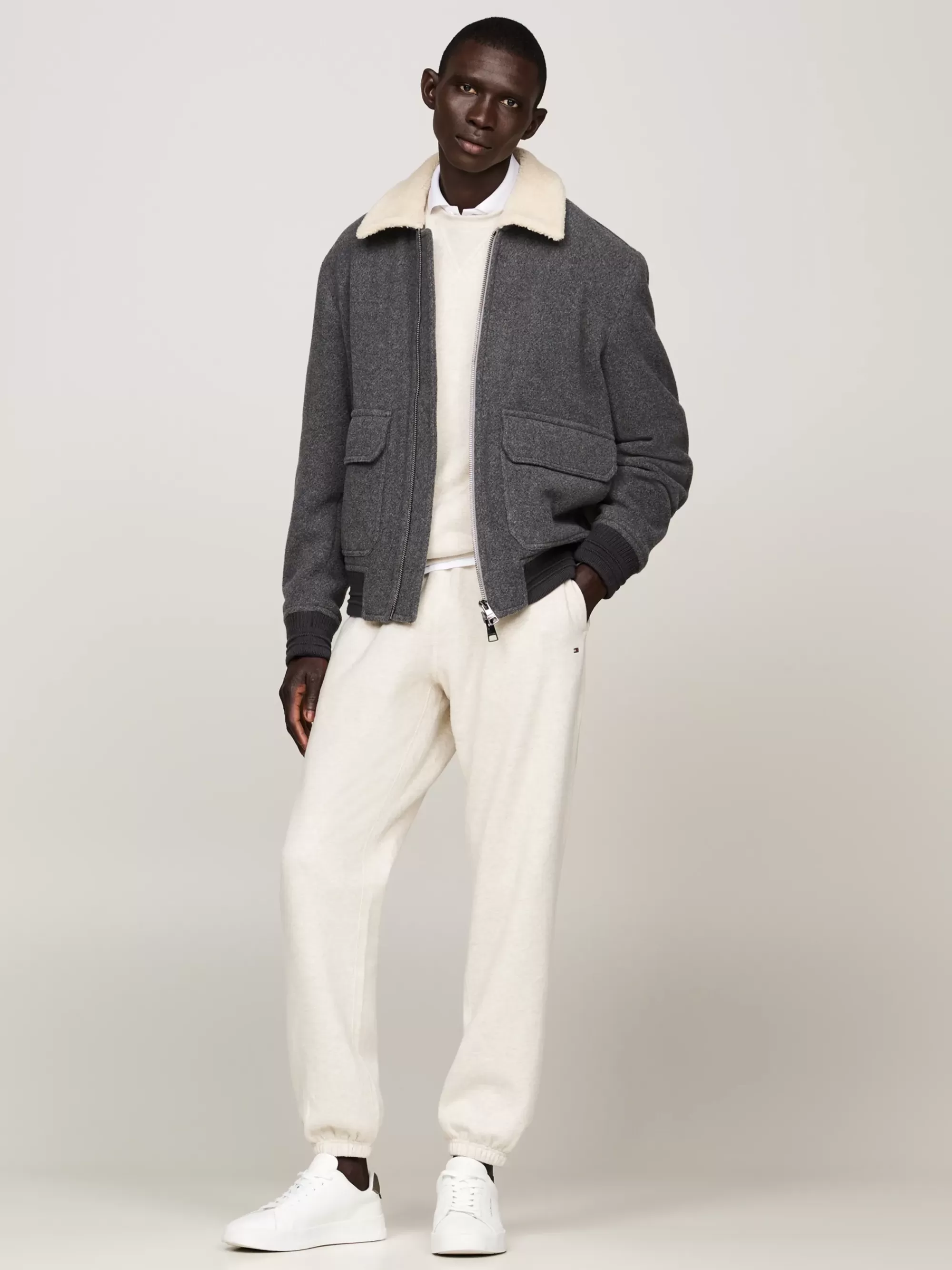 Broeken*Tommy Hilfiger Fleece Jogger Met Boorden HEATHERED OATMILK