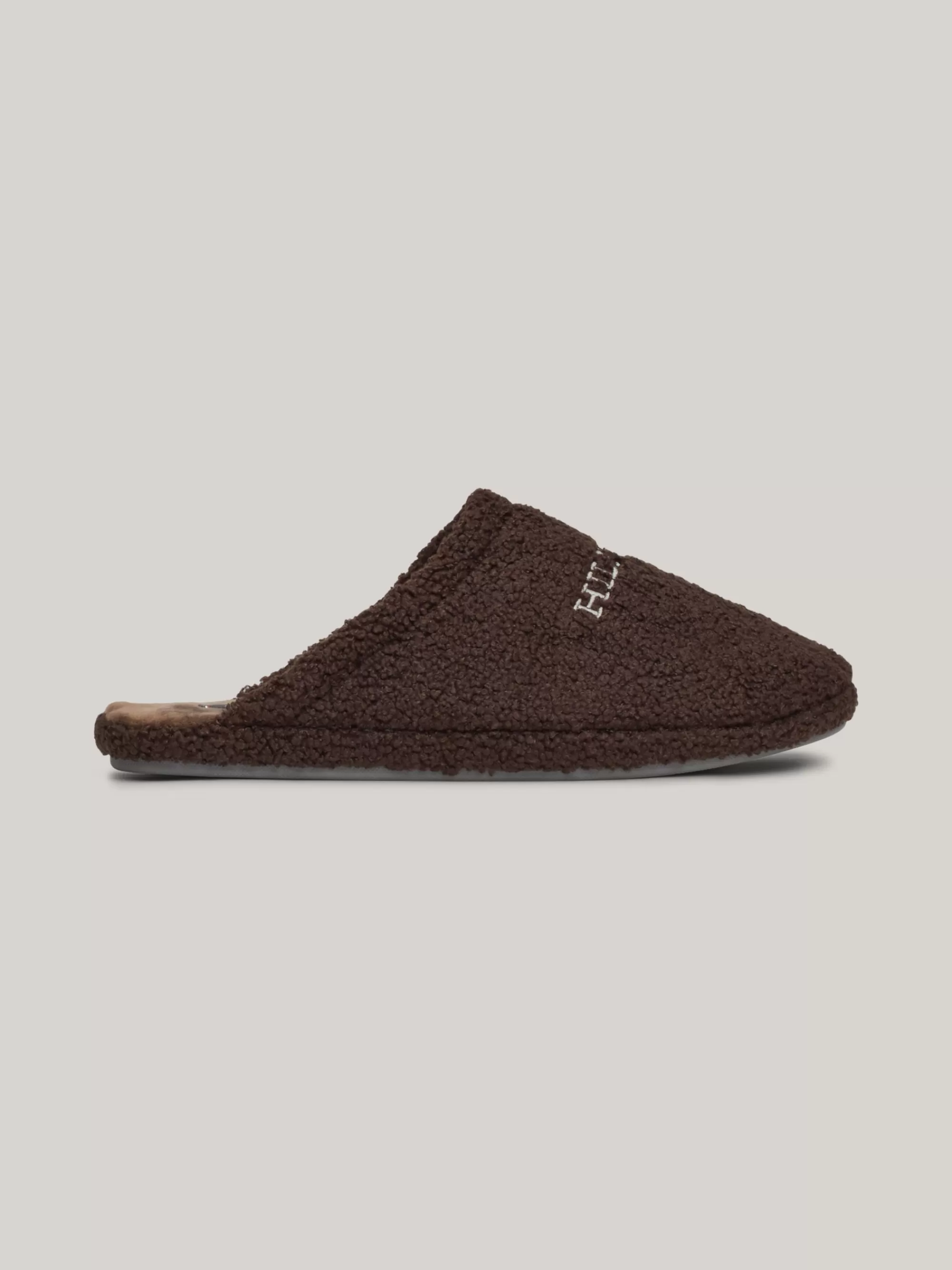 Lage Schoenen*Tommy Hilfiger Fleece Pantoffel Met Geborduurd Logo DARK COFFEE
