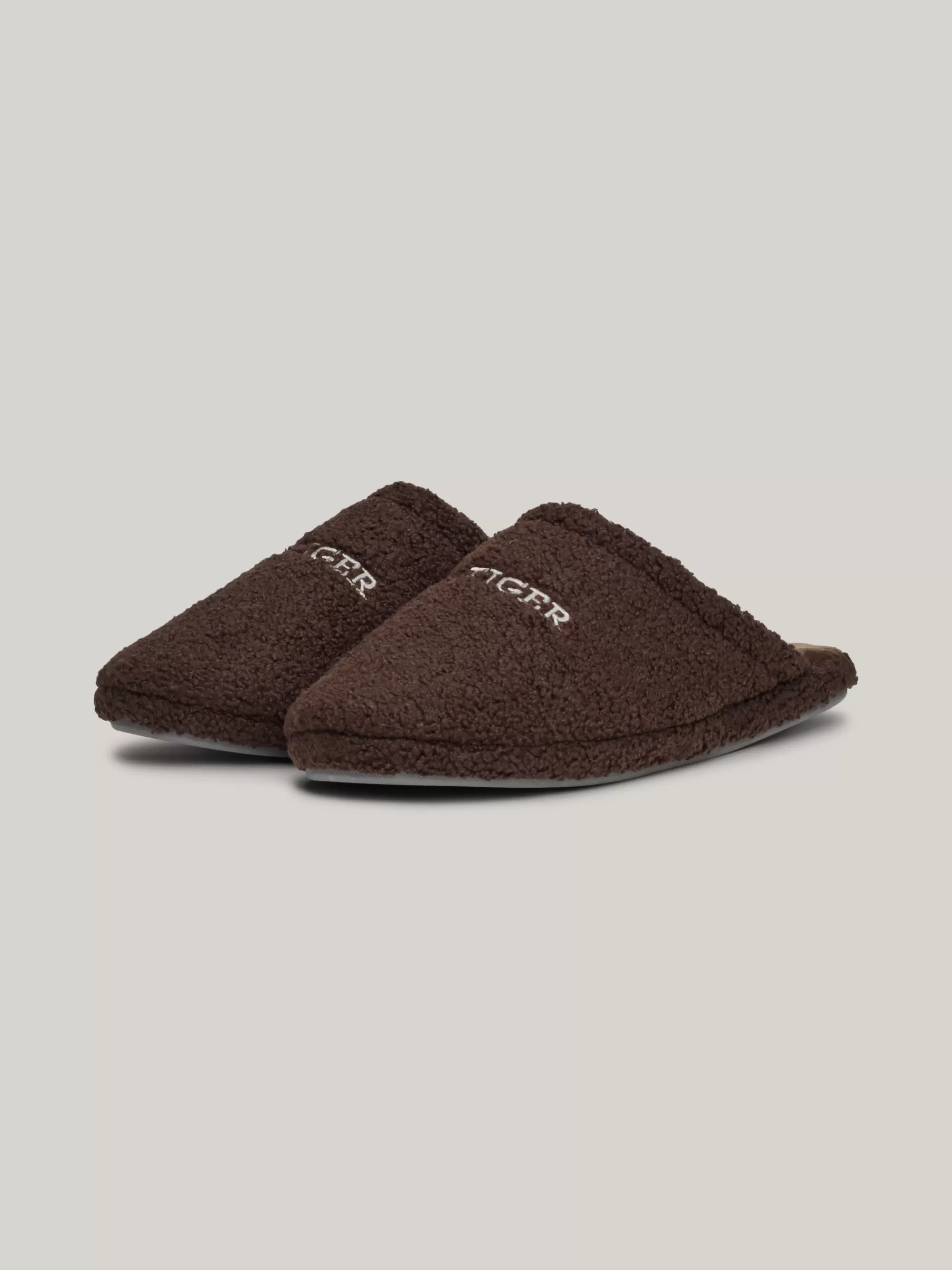 Lage Schoenen*Tommy Hilfiger Fleece Pantoffel Met Geborduurd Logo DARK COFFEE