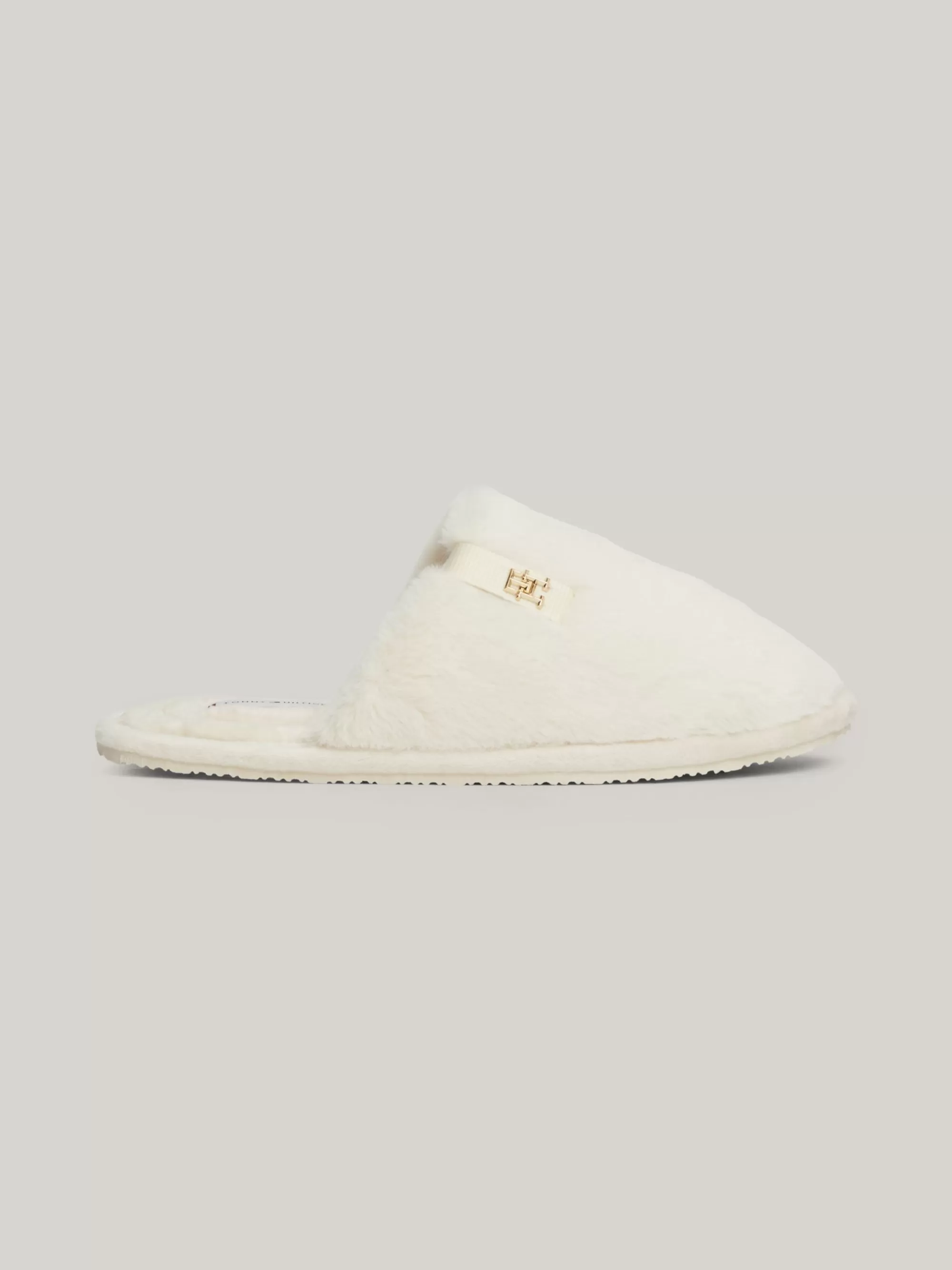 Platte Schoenen*Tommy Hilfiger Fleece Pantoffel Met Metalen TH-monogram ANCIENT WHITE