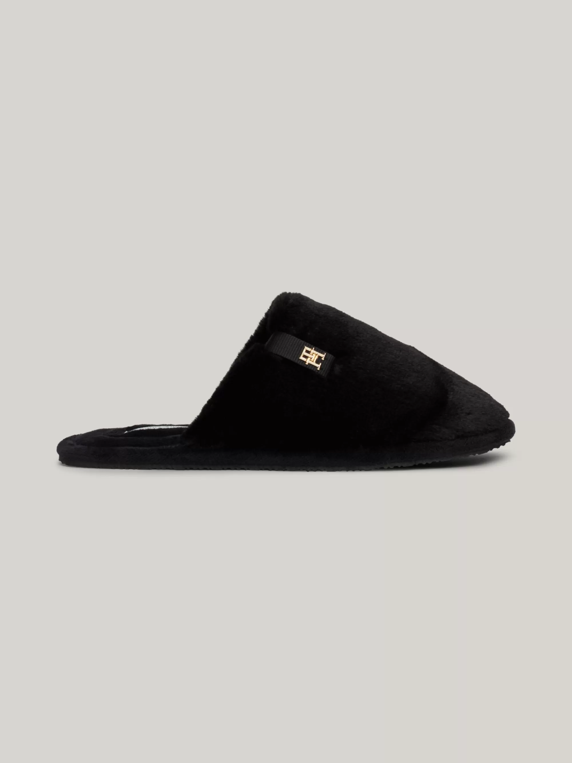 Platte Schoenen*Tommy Hilfiger Fleece Pantoffel Met Metalen TH-monogram BLACK