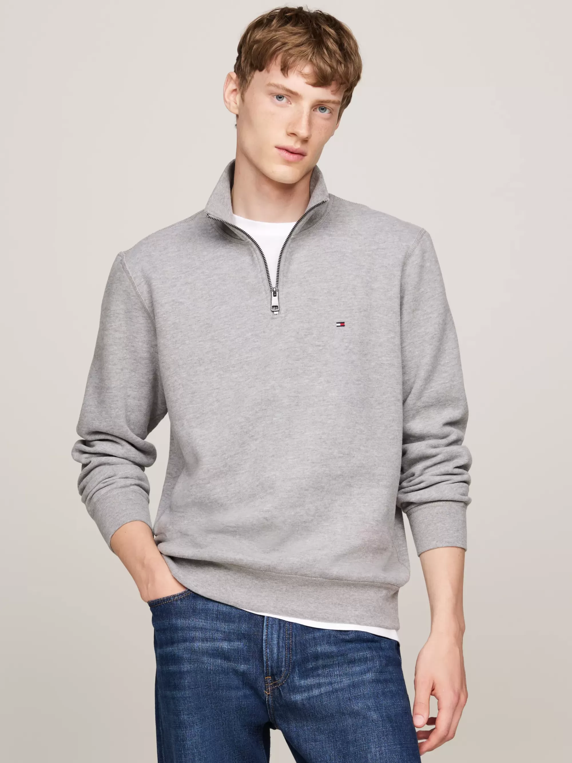 Sweatshirts & Hoodies*Tommy Hilfiger Fleece Sweatshirt Met 1/4-rits MEDIUM GREY HEATHER