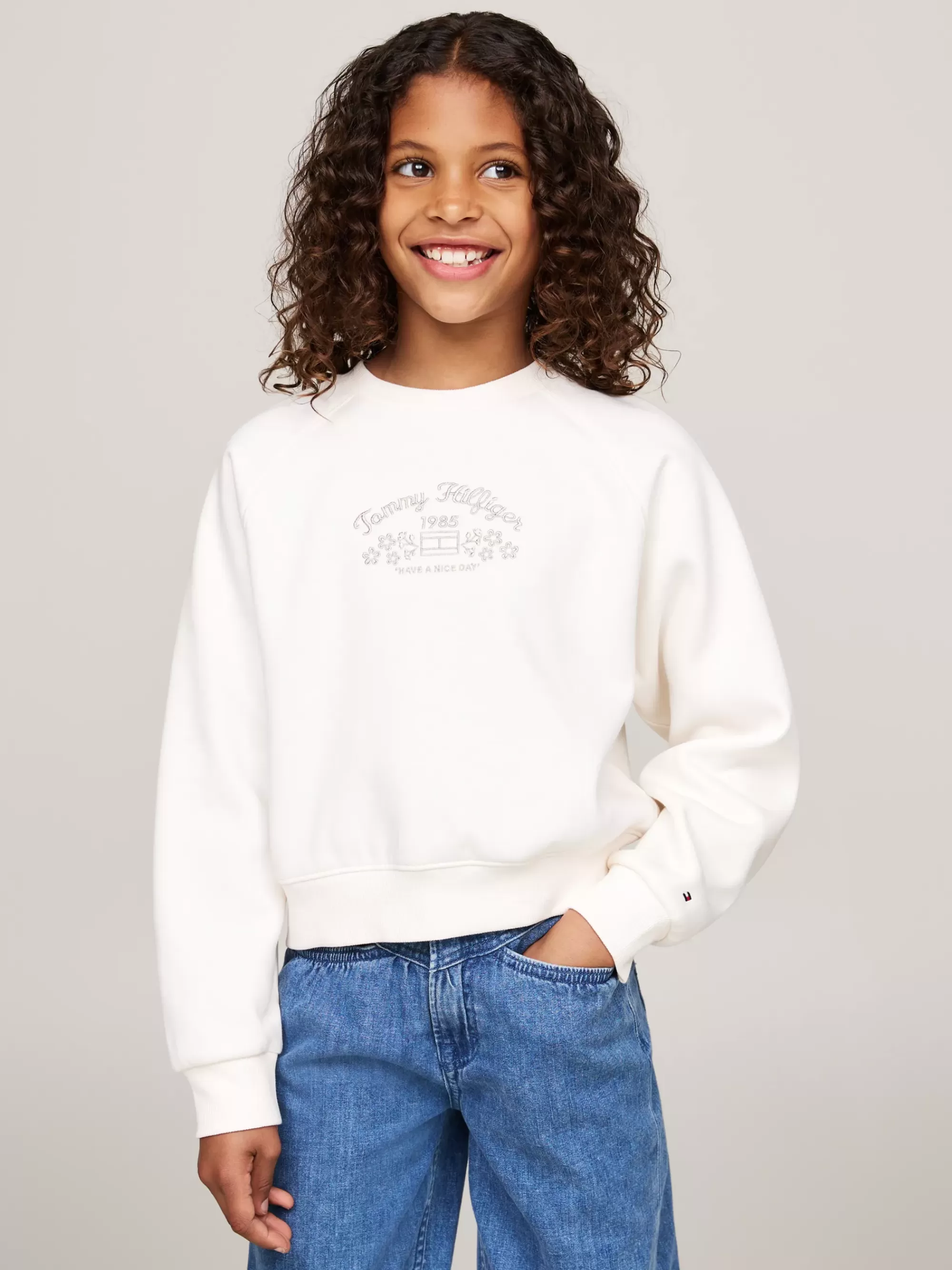 Sweatshirts & Hoodies*Tommy Hilfiger Fleecetrui Met Bloemenlogo ANCIENT WHITE