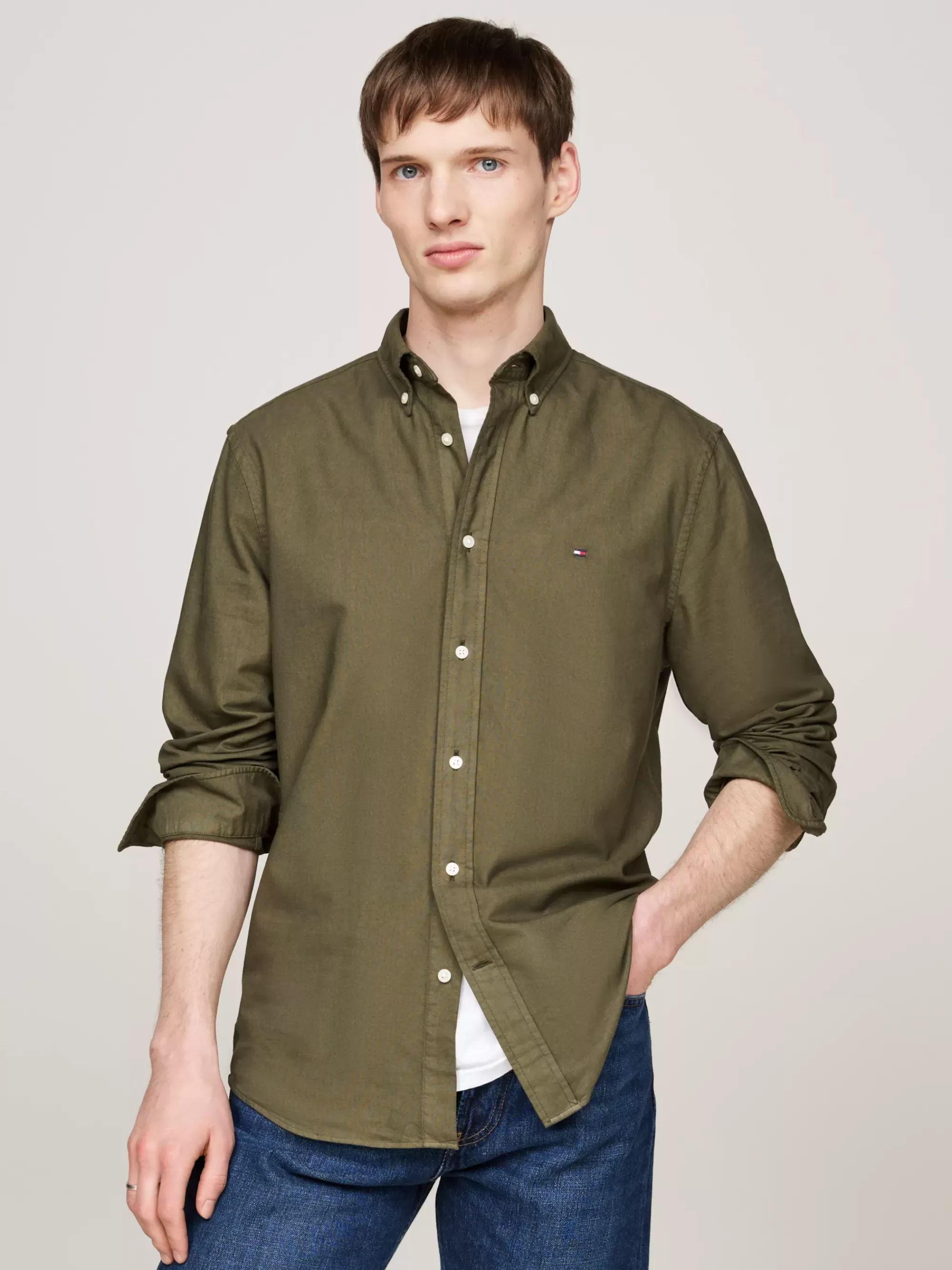 Overhemden*Tommy Hilfiger Garment-dyed Regular Fit Oxford-overhemd ARMY GREEN