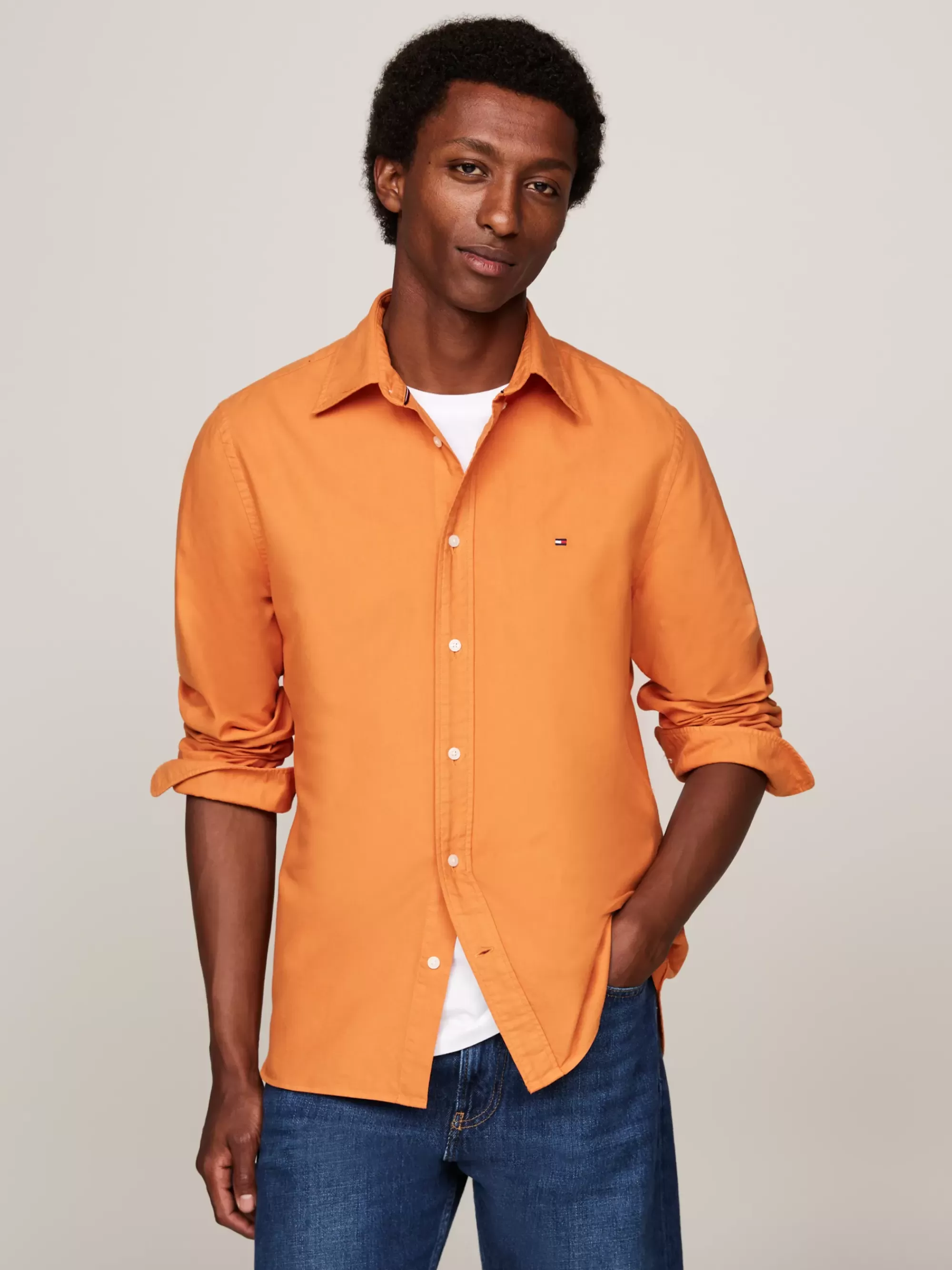 Overhemden*Tommy Hilfiger Garment-dyed Regular Fit Oxford-overhemd AUTUMN ORANGE