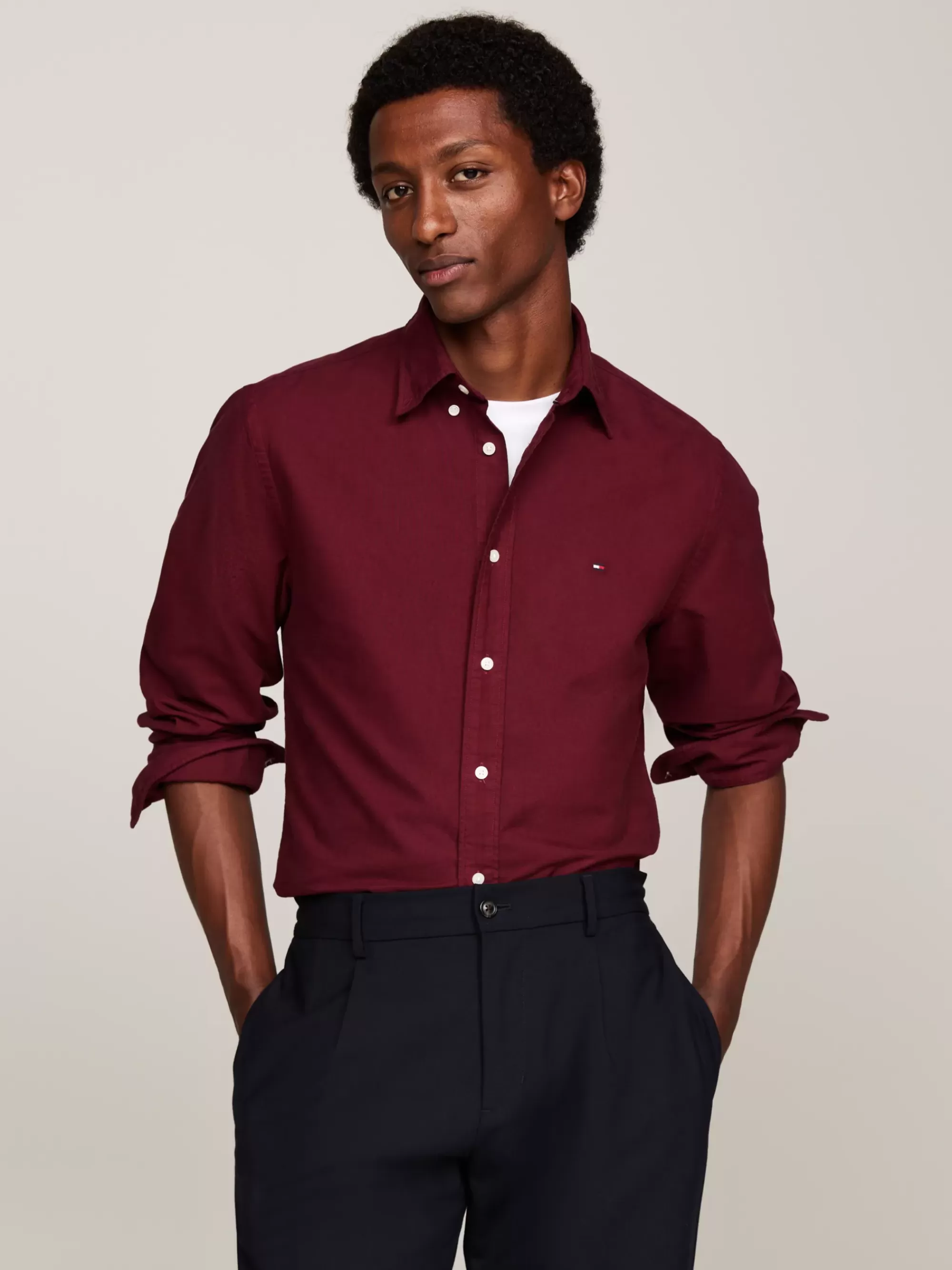 Overhemden*Tommy Hilfiger Garment-dyed Regular Fit Oxford-overhemd DEEP ROUGE