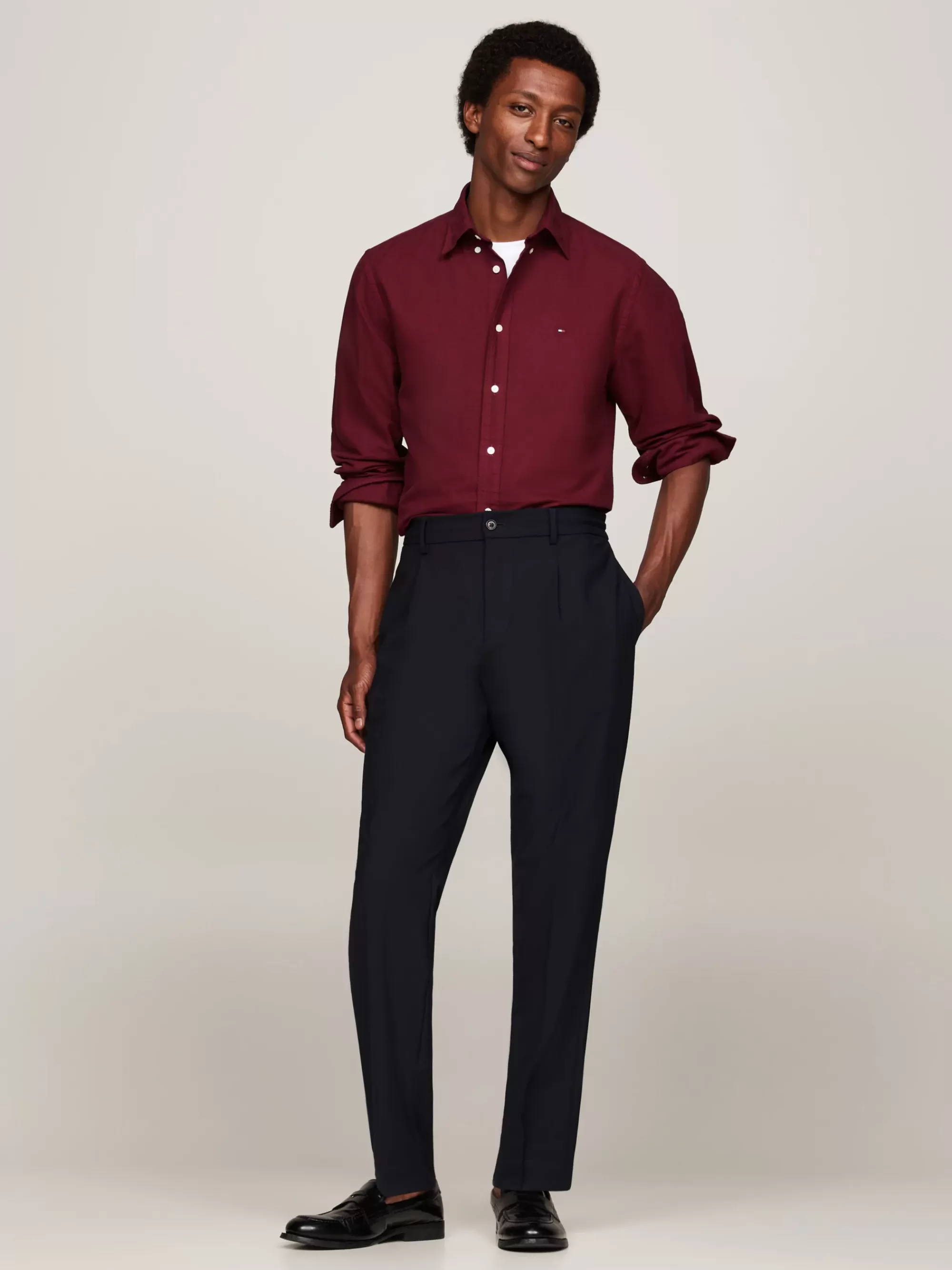 Overhemden*Tommy Hilfiger Garment-dyed Regular Fit Oxford-overhemd DEEP ROUGE