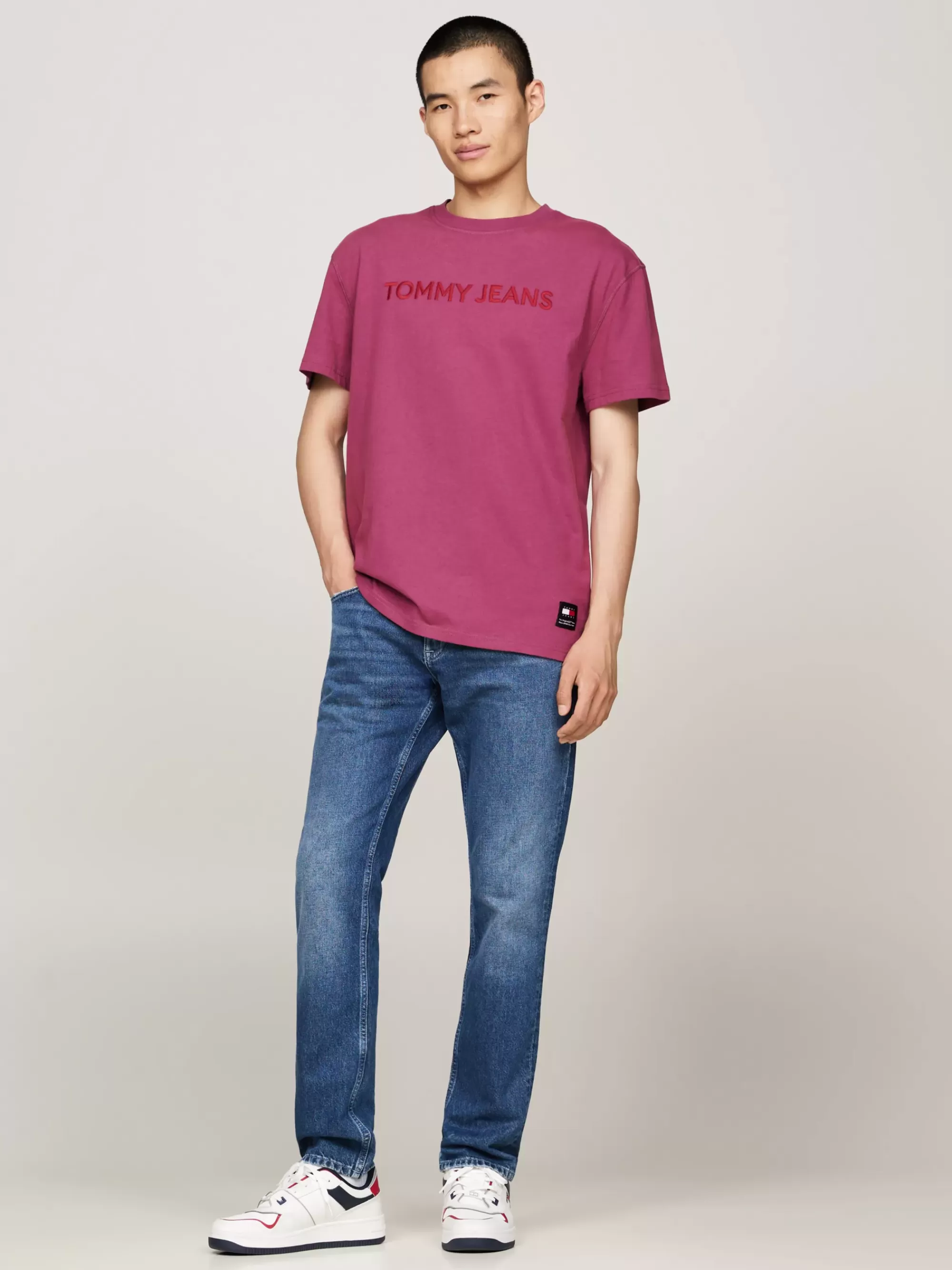 T-Shirts*Tommy Hilfiger Garment-dyed T-shirt Met Geborduurd Logo DEEP ROUGE