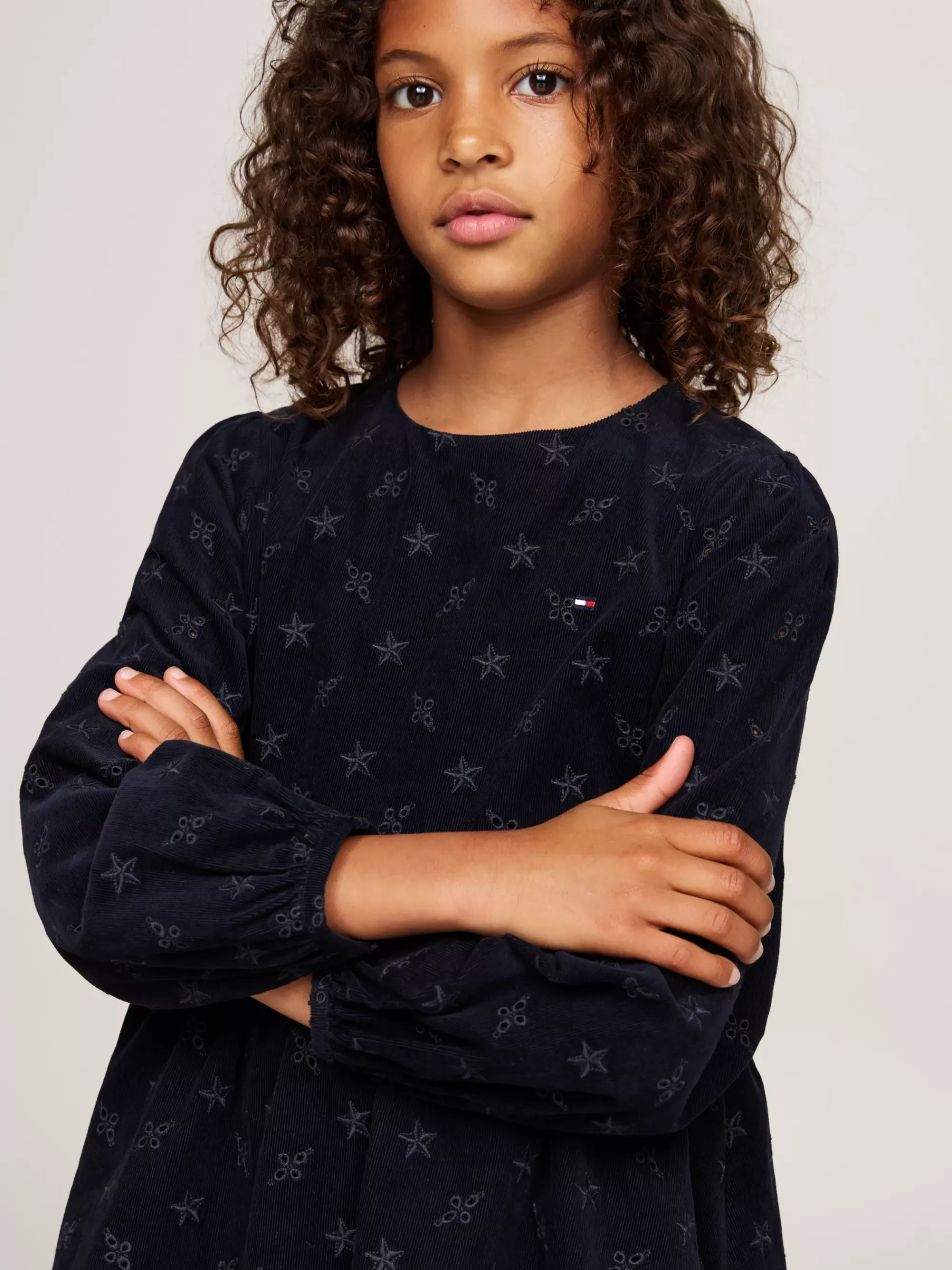 Jurken*Tommy Hilfiger Geborduurde Longsleeve Corduroy Jurk DESERT SKY