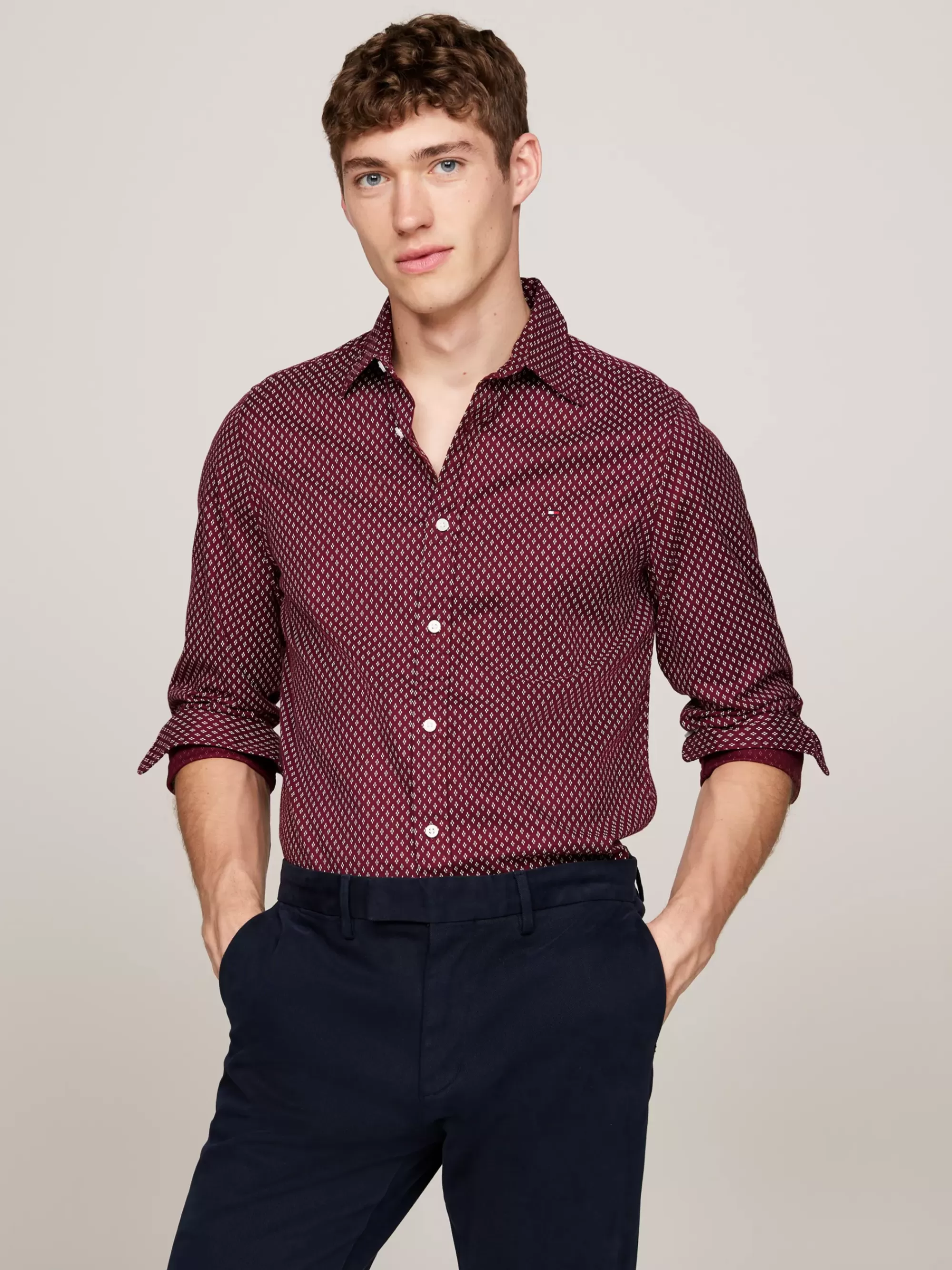 Overhemden*Tommy Hilfiger Geborsteld Katoenen Slim Overhemd Met Print ROUGE / MULTI