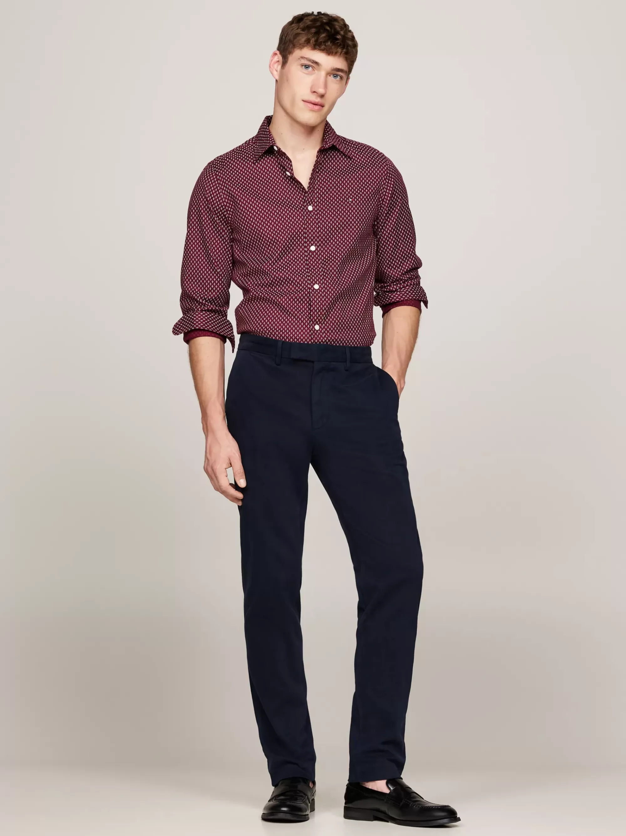 Overhemden*Tommy Hilfiger Geborsteld Katoenen Slim Overhemd Met Print ROUGE / MULTI