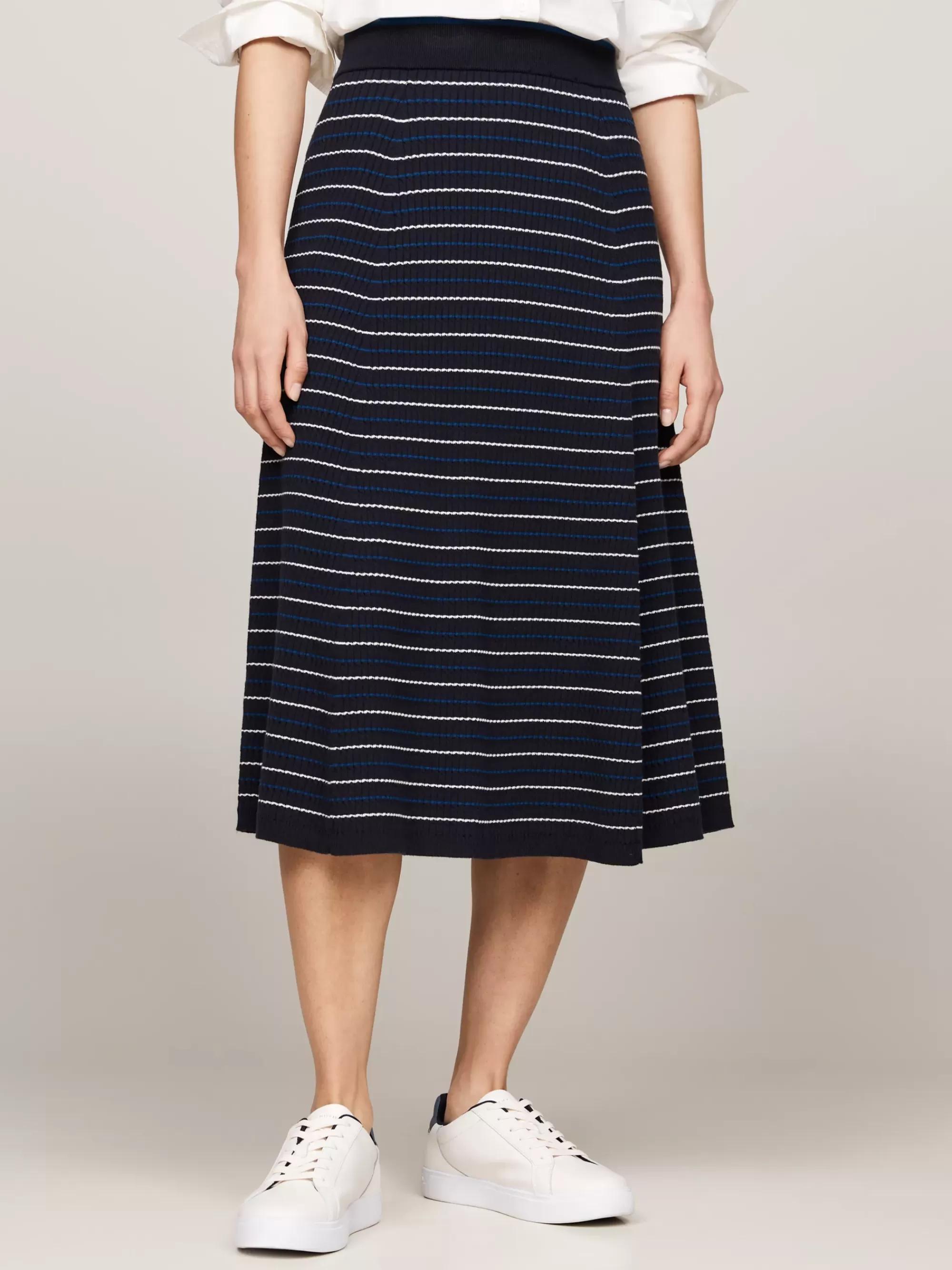 Rokken*Tommy Hilfiger Gebreide A-line Midi-rok Met Strepen DESERT SKY / BUE STRIPE