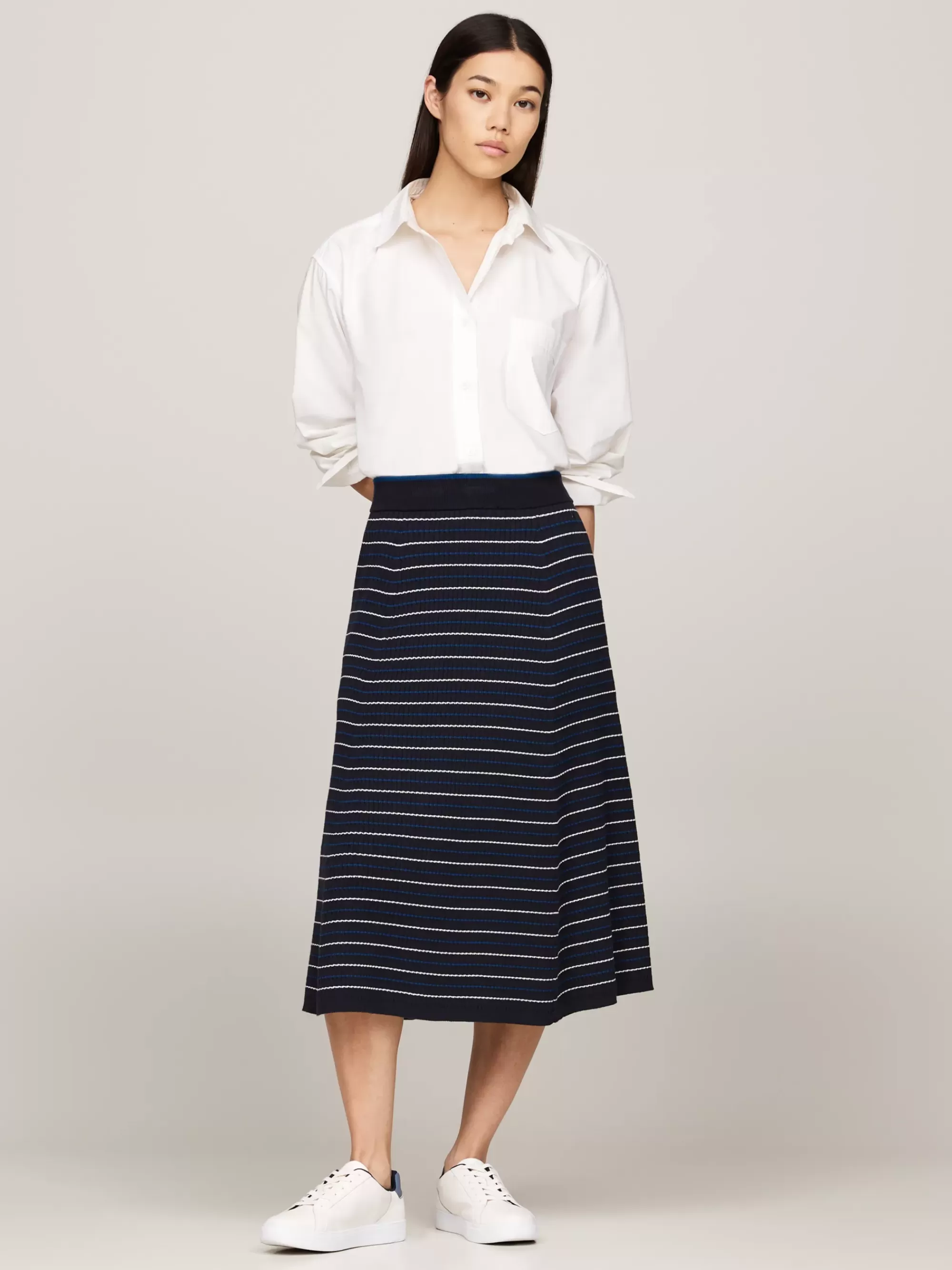 Rokken*Tommy Hilfiger Gebreide A-line Midi-rok Met Strepen DESERT SKY / BUE STRIPE