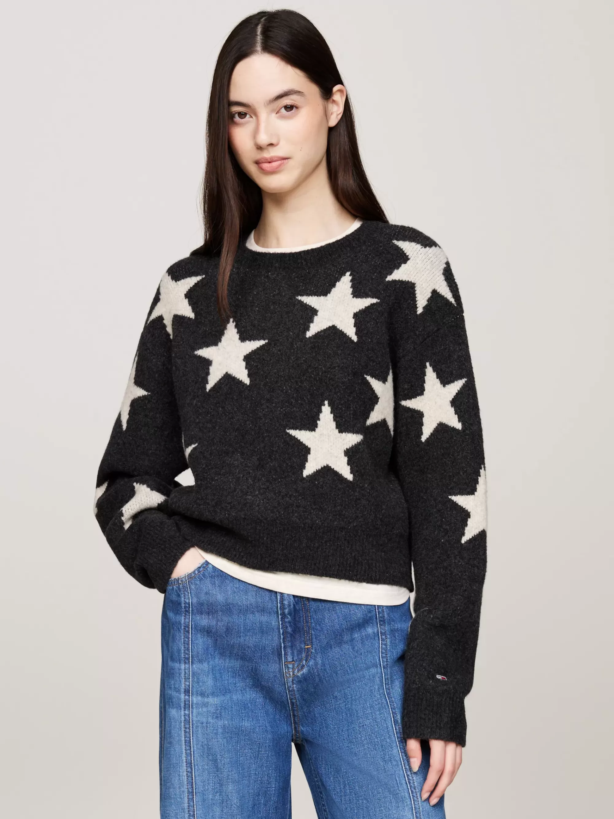 Truien Met Ronde Hals | Truien*Tommy Hilfiger Gebreide Boxy Trui Met Sterren BLACK MOUNTAIN STARDUST