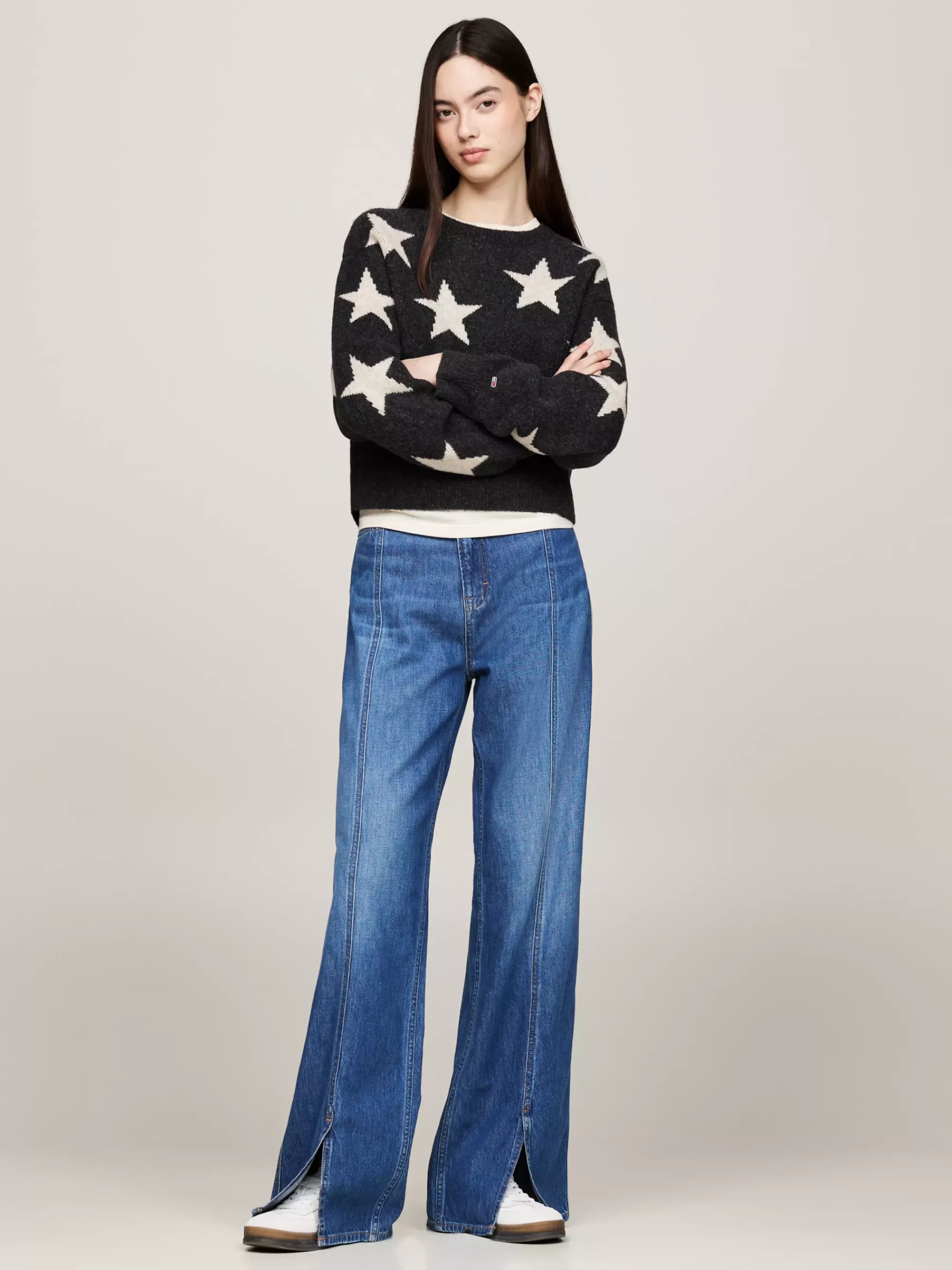 Truien Met Ronde Hals | Truien*Tommy Hilfiger Gebreide Boxy Trui Met Sterren BLACK MOUNTAIN STARDUST