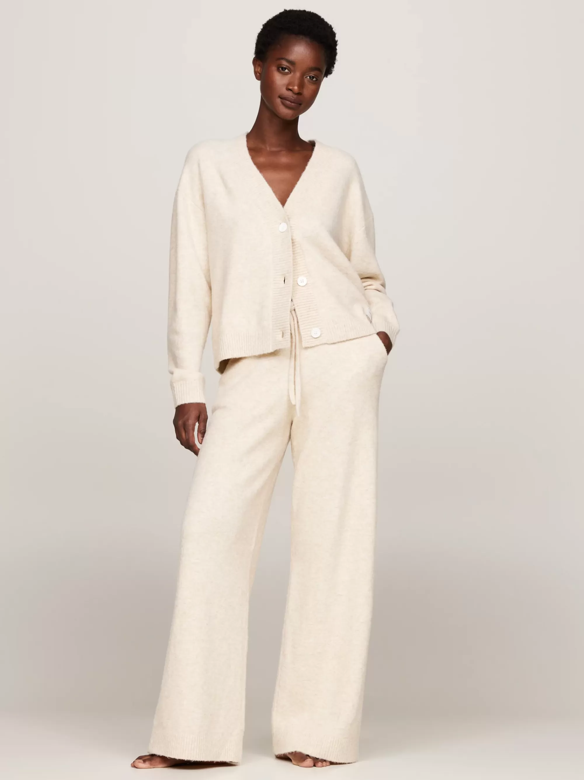 Loungewear*Tommy Hilfiger Gebreide Pyjamabroek Met Hilfiger-logo HEATHERED OAT