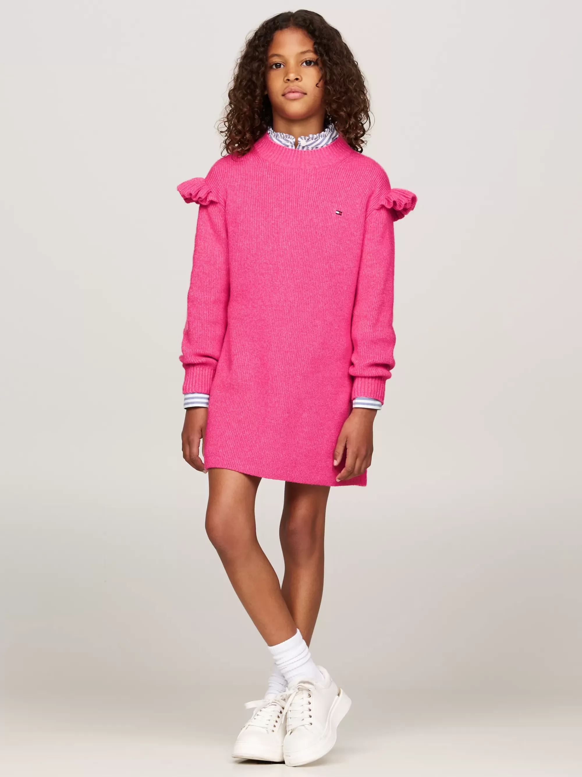 Jurken*Tommy Hilfiger Gebreide Skate Jurk Met Bretonse Streep HERITAGE PINK