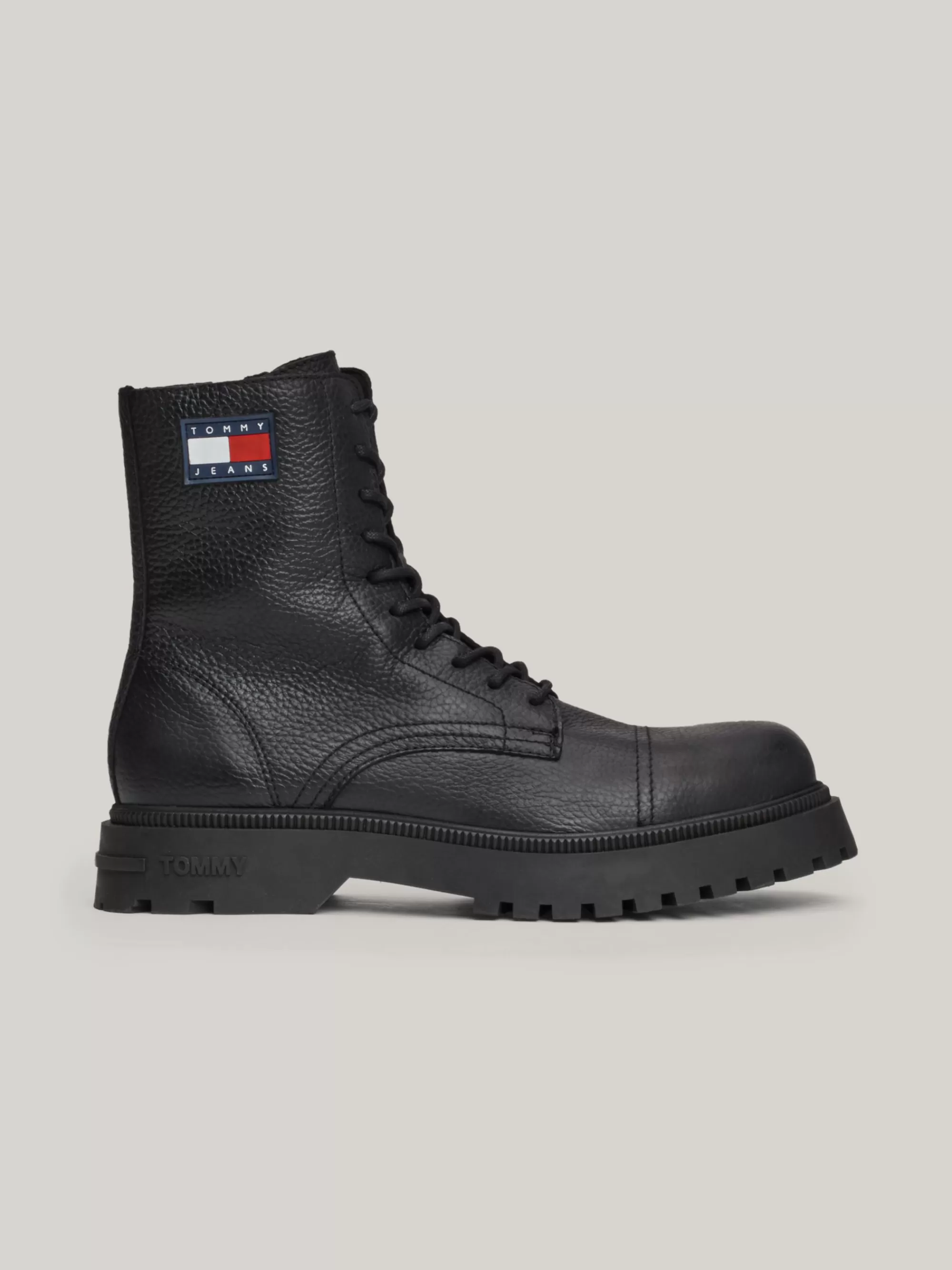 Veterboots | Laarzen*Tommy Hilfiger Gegranuleerde Leren Veterlaars Met Profielzool BLACK