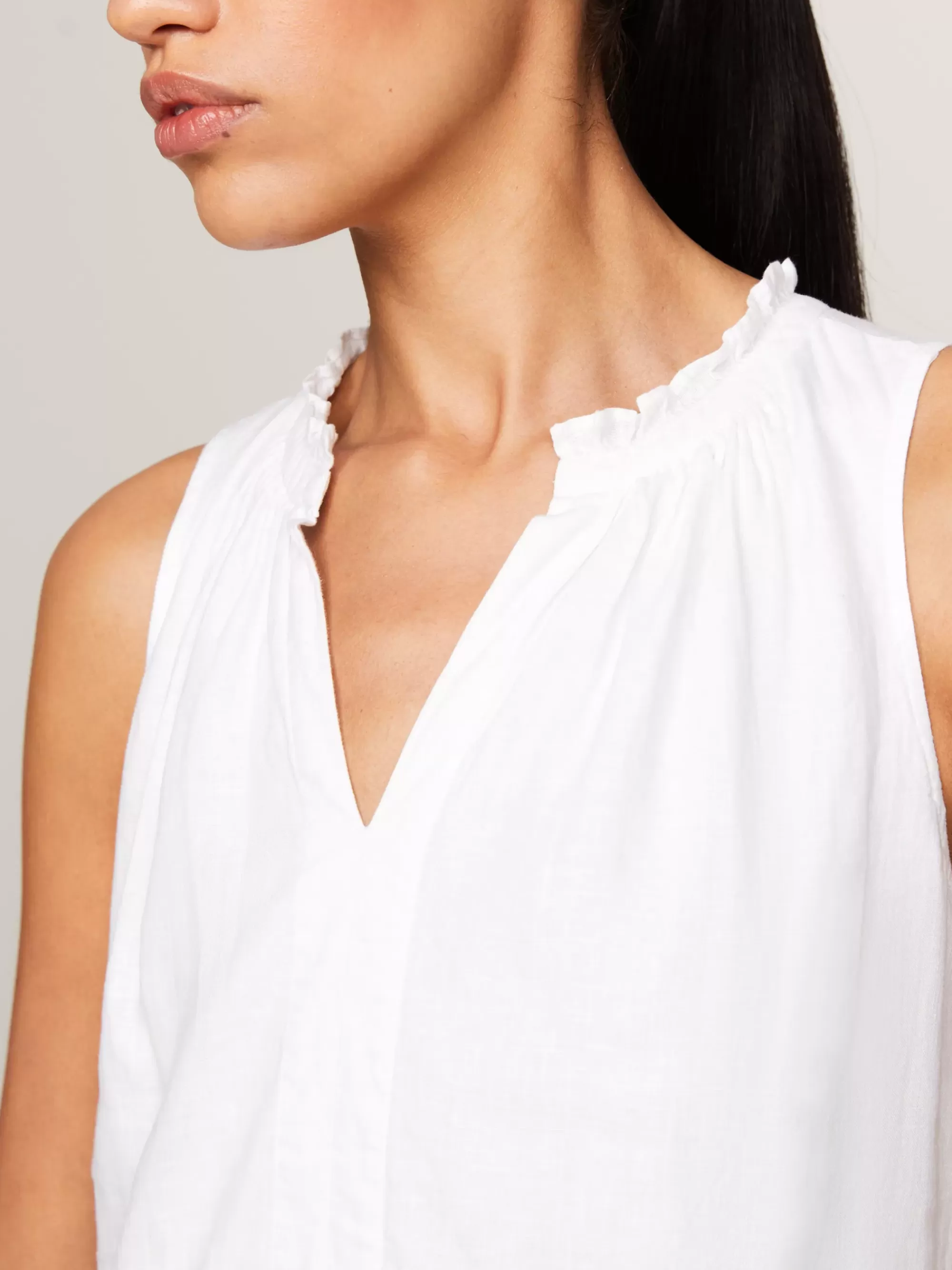 Jurken*Tommy Hilfiger Gelaagde Mouwloze Linnen Maxi-jurk TH OPTIC WHITE