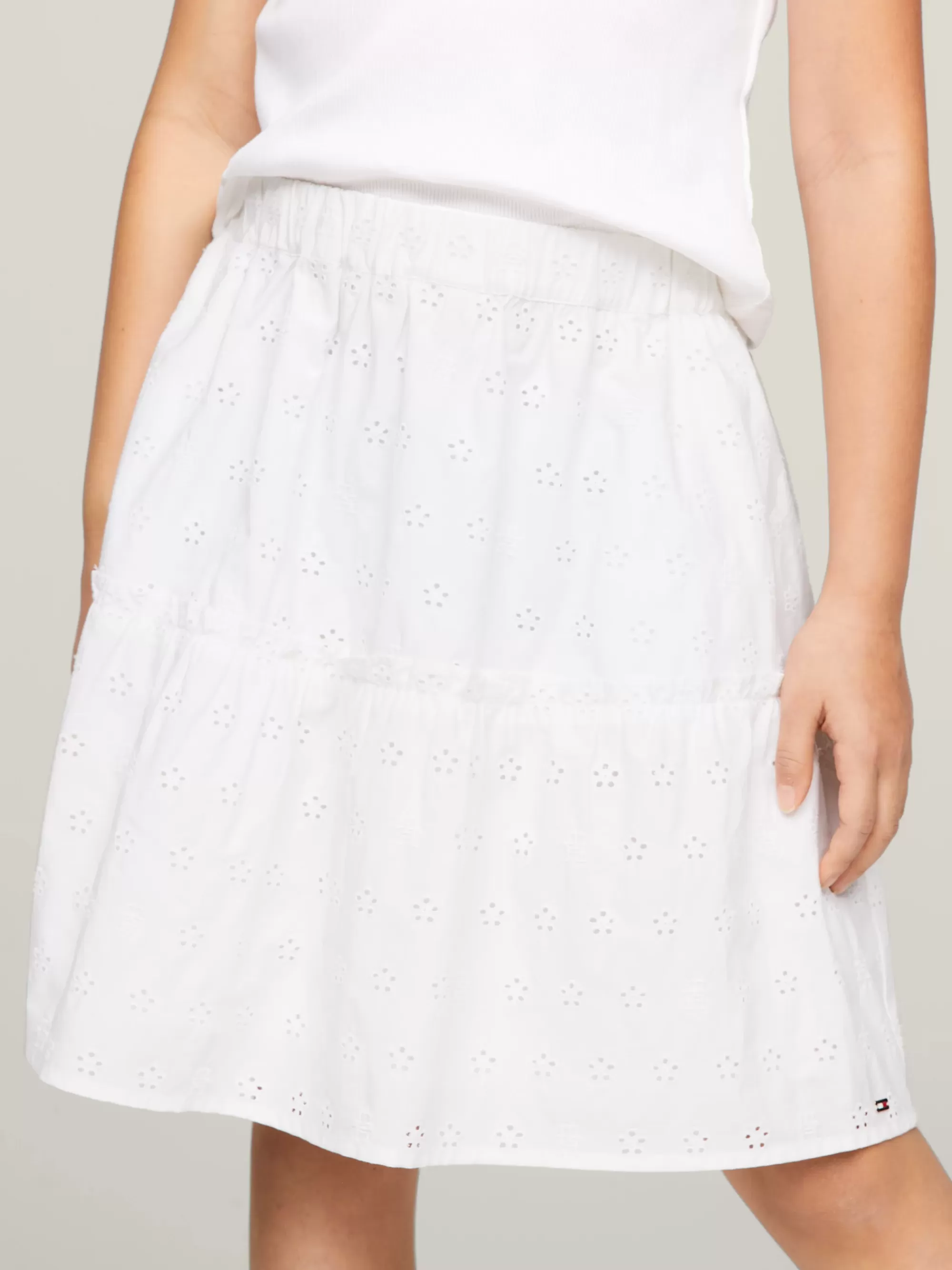 Broeken & Rokken*Tommy Hilfiger Gelaagde Rok Met Broderie Anglaise WHITE