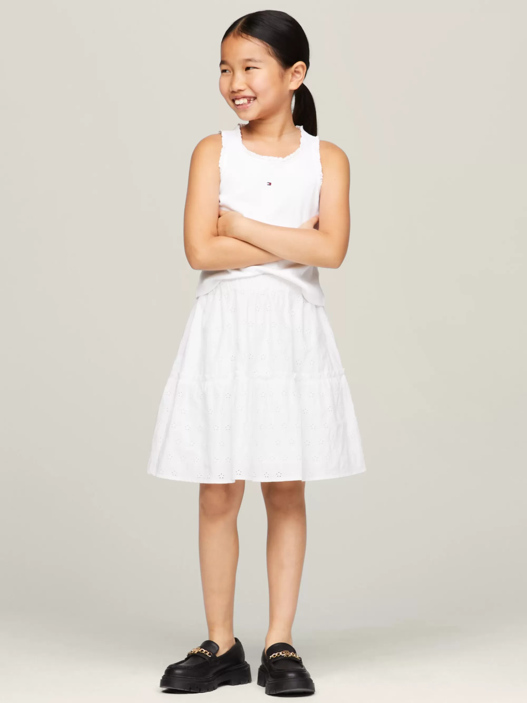 Broeken & Rokken*Tommy Hilfiger Gelaagde Rok Met Broderie Anglaise WHITE