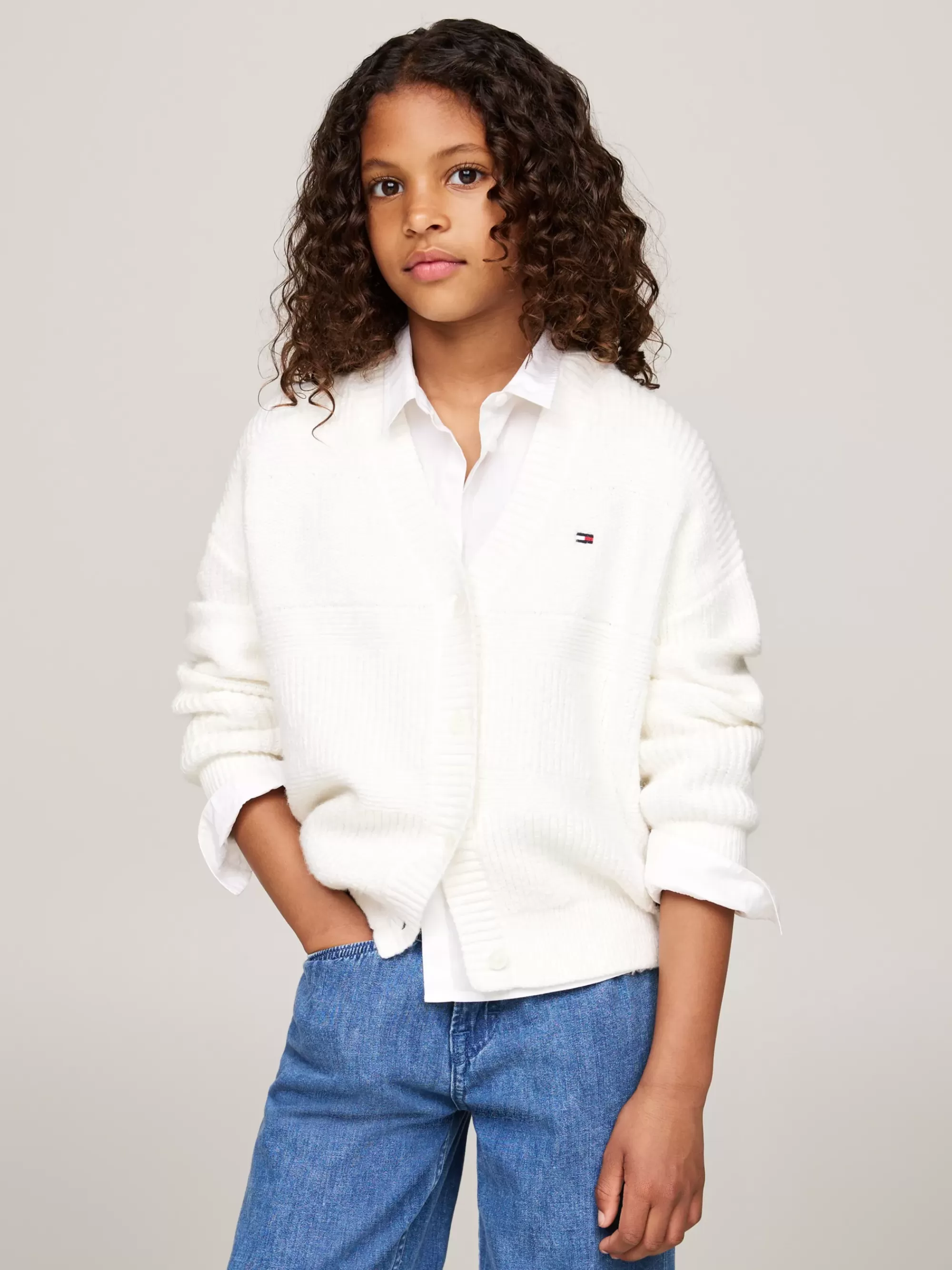 Truien & Vesten*Tommy Hilfiger Gemengd Gebreid Vest In Relaxed Fit ANCIENT WHITE