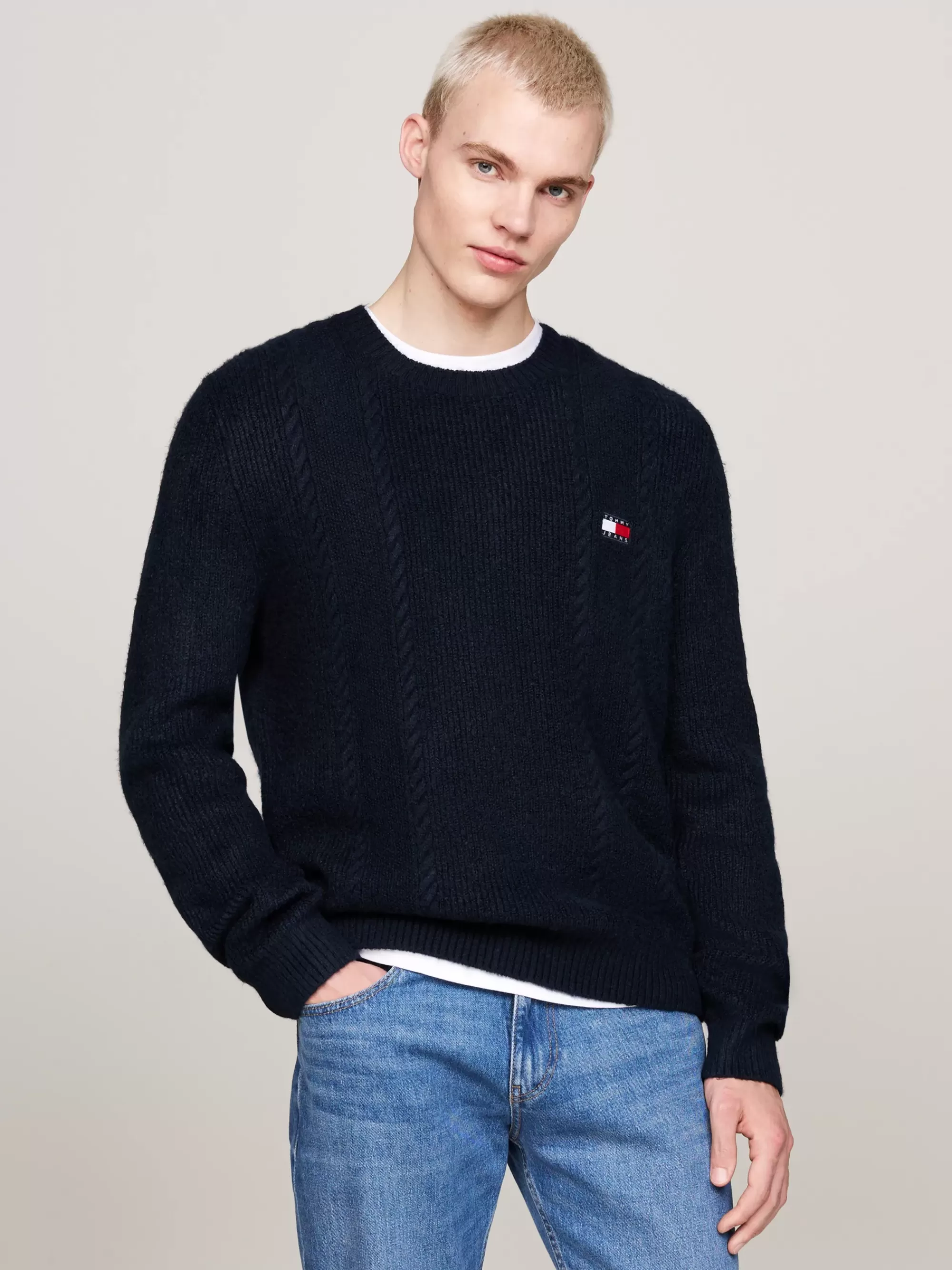 Truien Met Ronde Hals | Truien*Tommy Hilfiger Gemengd Gebreide Slim Fit Trui Met Ronde Hals DARK NIGHT NAVY