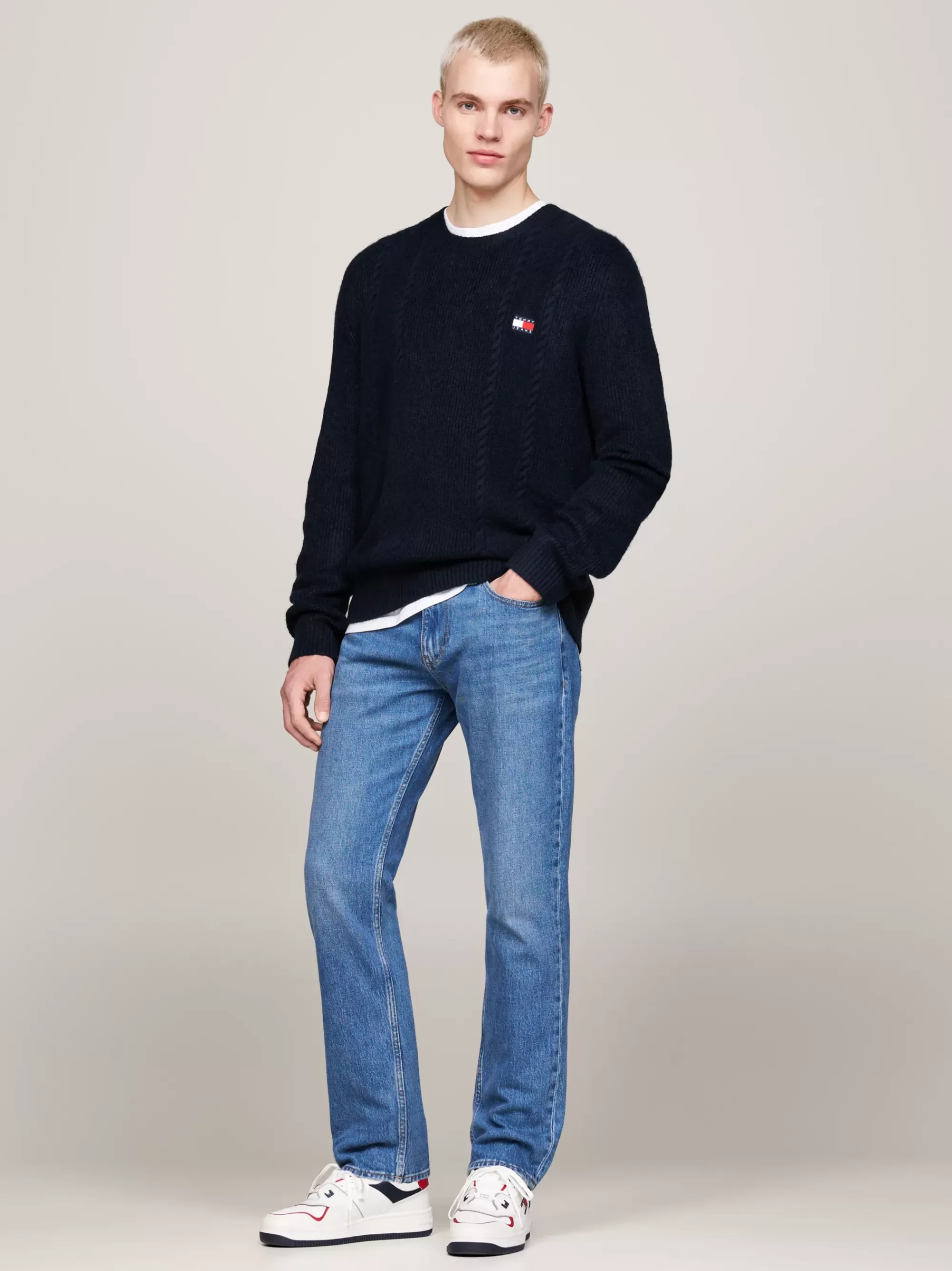 Truien Met Ronde Hals | Truien*Tommy Hilfiger Gemengd Gebreide Slim Fit Trui Met Ronde Hals DARK NIGHT NAVY