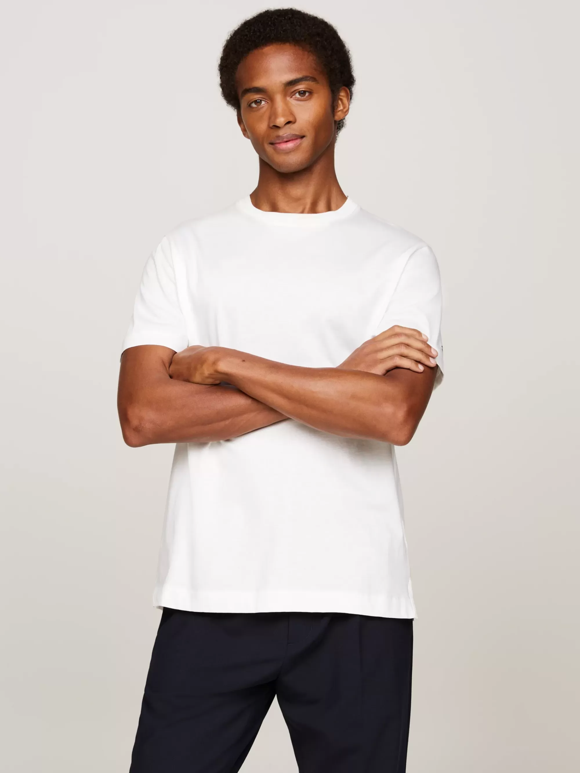 T-Shirts*Tommy Hilfiger Gemerceriseerd T-shirt Met Geborduurde Vlag ECRU